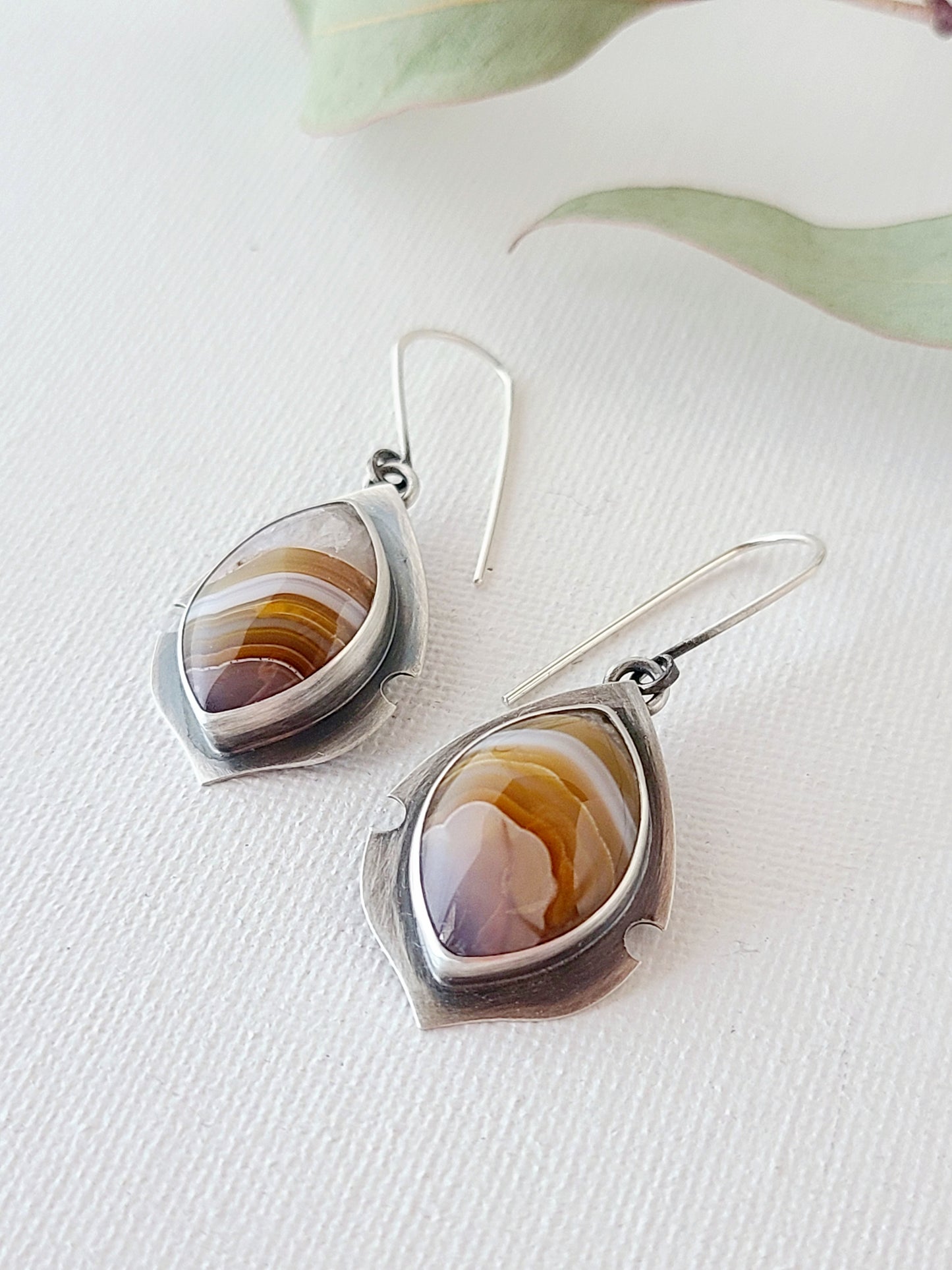 Navette earrings-Gold and Umber Laguna Agate