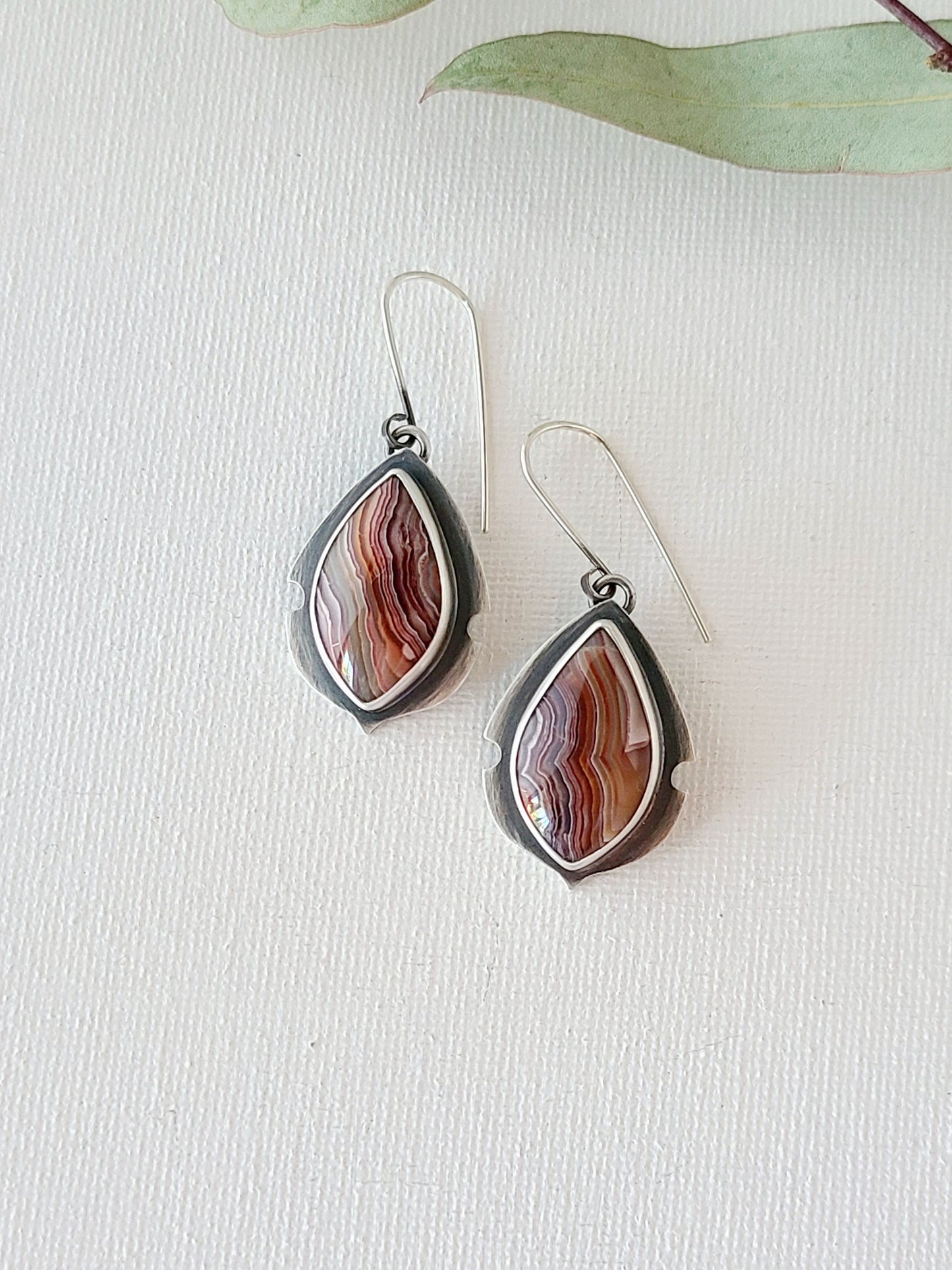 Navette earrings-Red and Purple Laguna Lace Agate