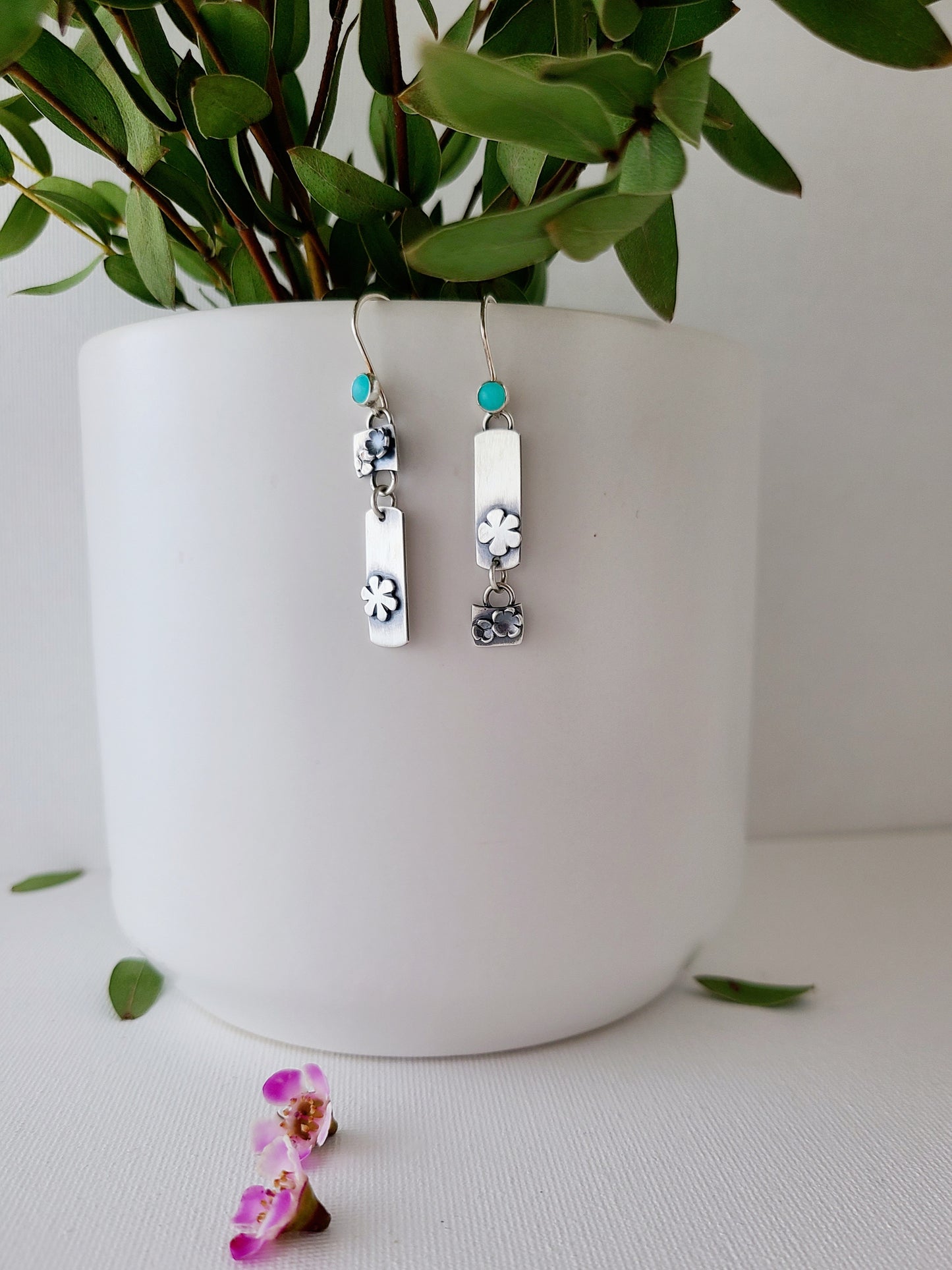 Blossom earrings-2 Tier rectangles with Amazonite