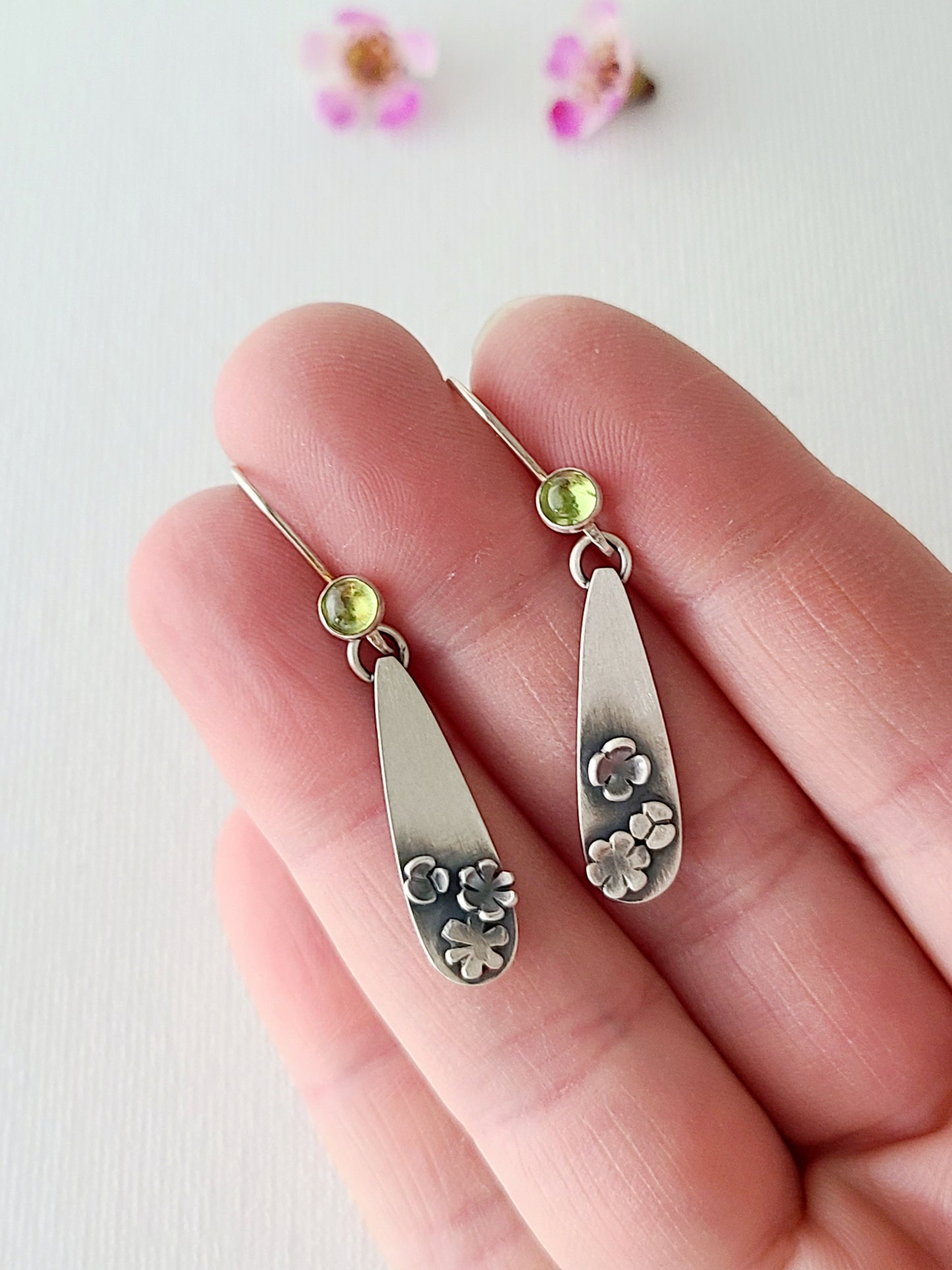 Blossom earrings-Peridot teardrop Dangle