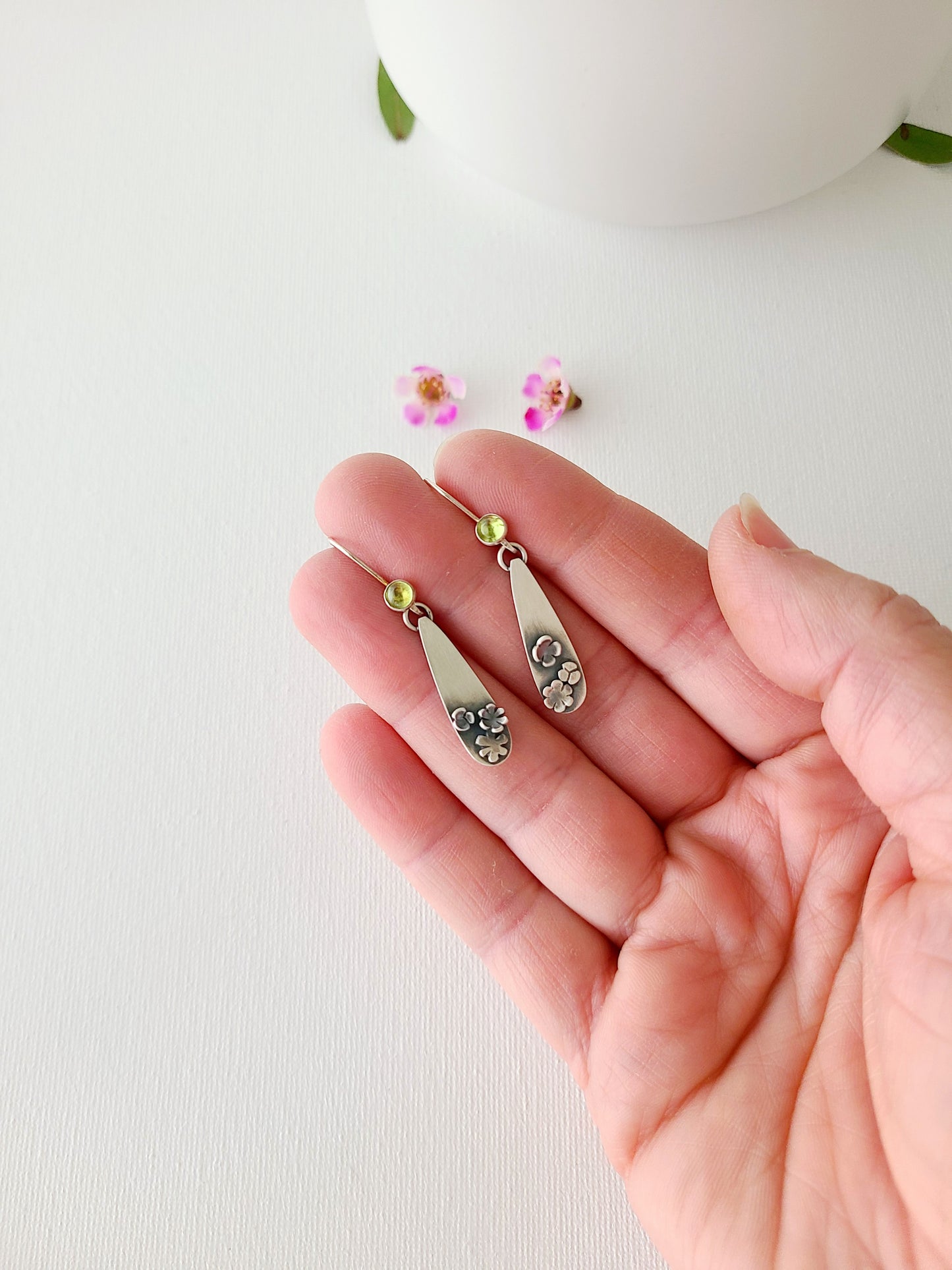 Blossom earrings-Peridot teardrop Dangle