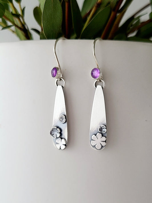 Blossom earrings-Amethyst teardrop Dangle