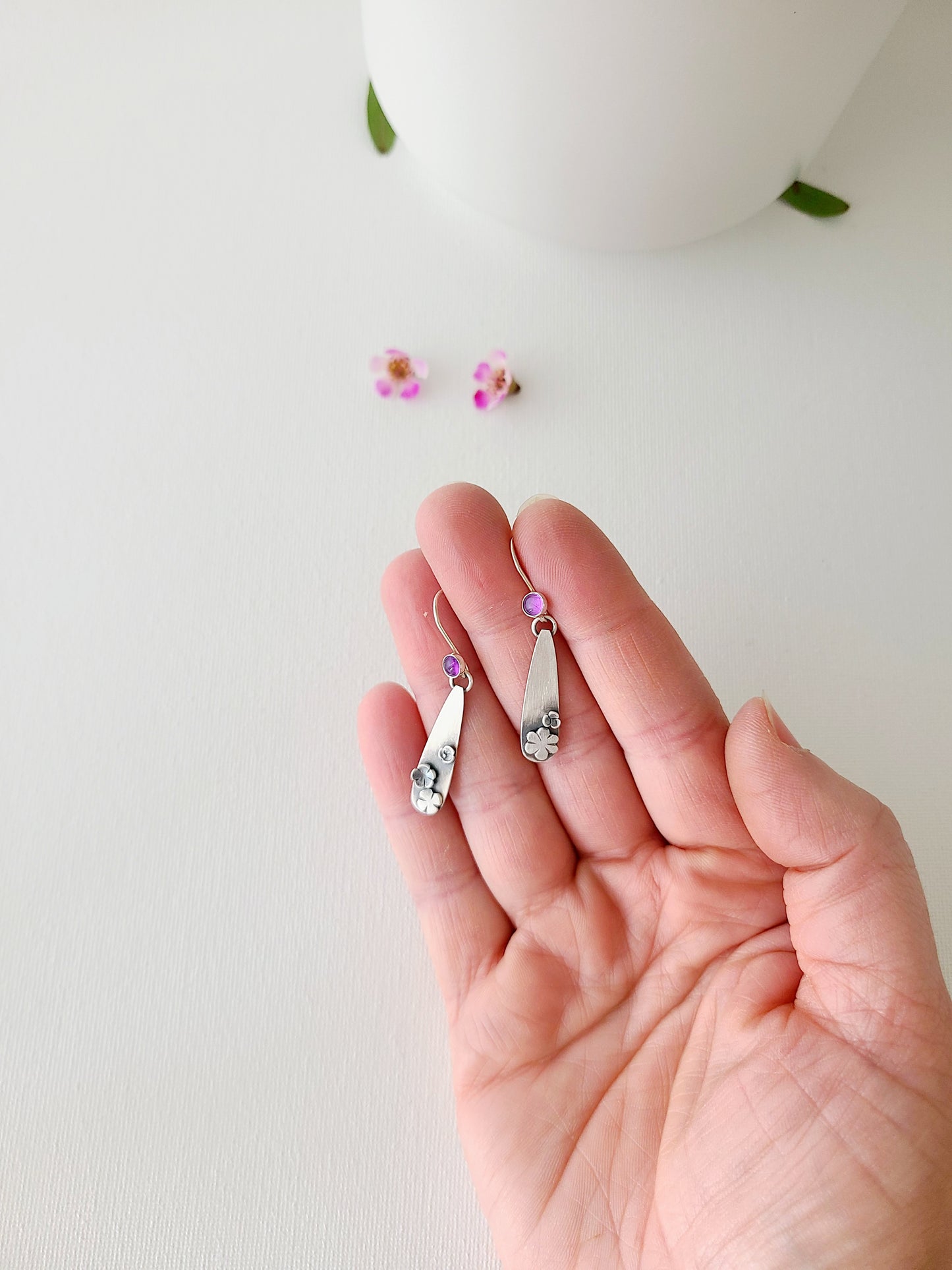 Blossom earrings-Amethyst teardrop Dangle