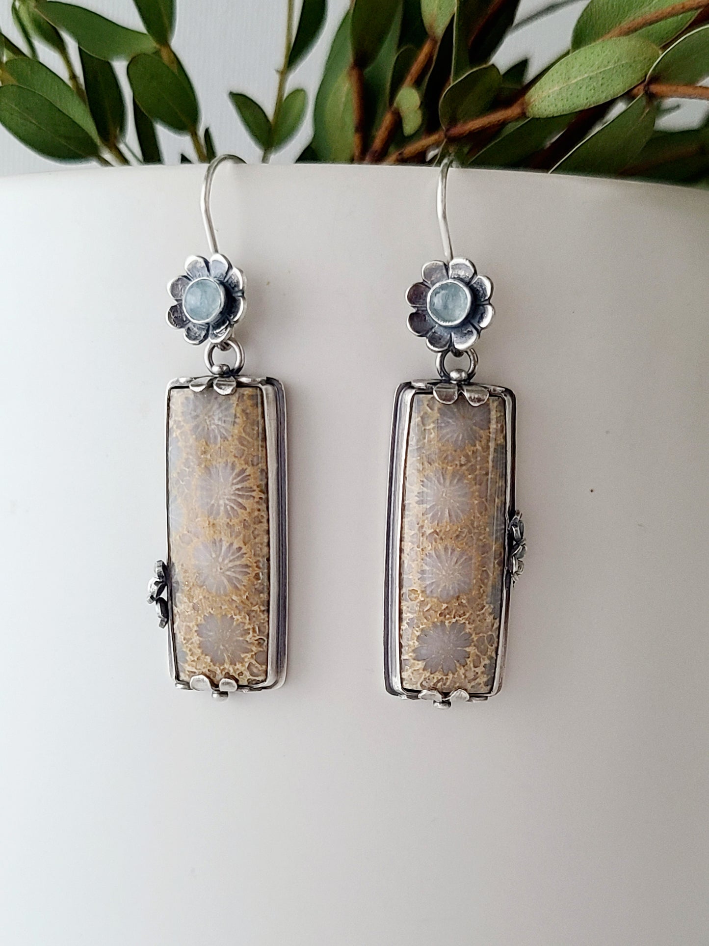 Flourish and Flower earrings with Aquamarine