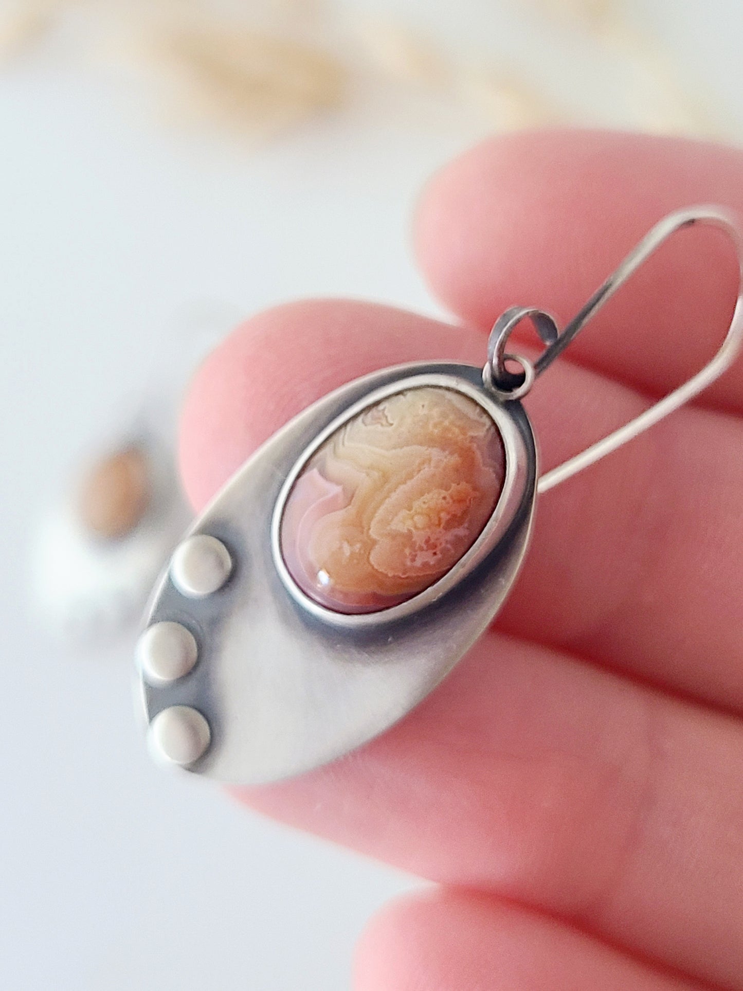 Skipping Stones Earrings-Peach and Rose Laguna Lace Agate