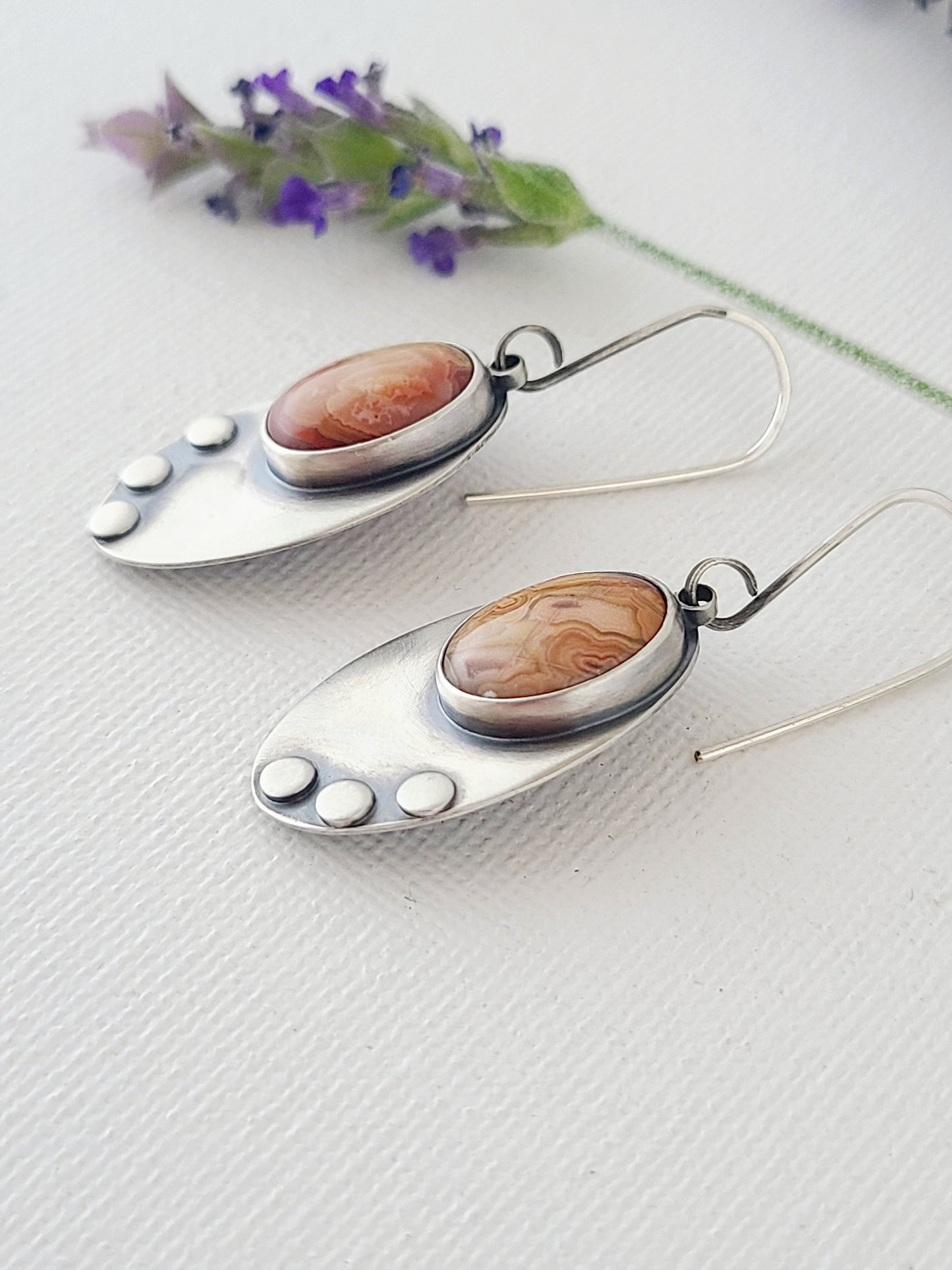 Skipping Stones Earrings-Peach and Rose Laguna Lace Agate