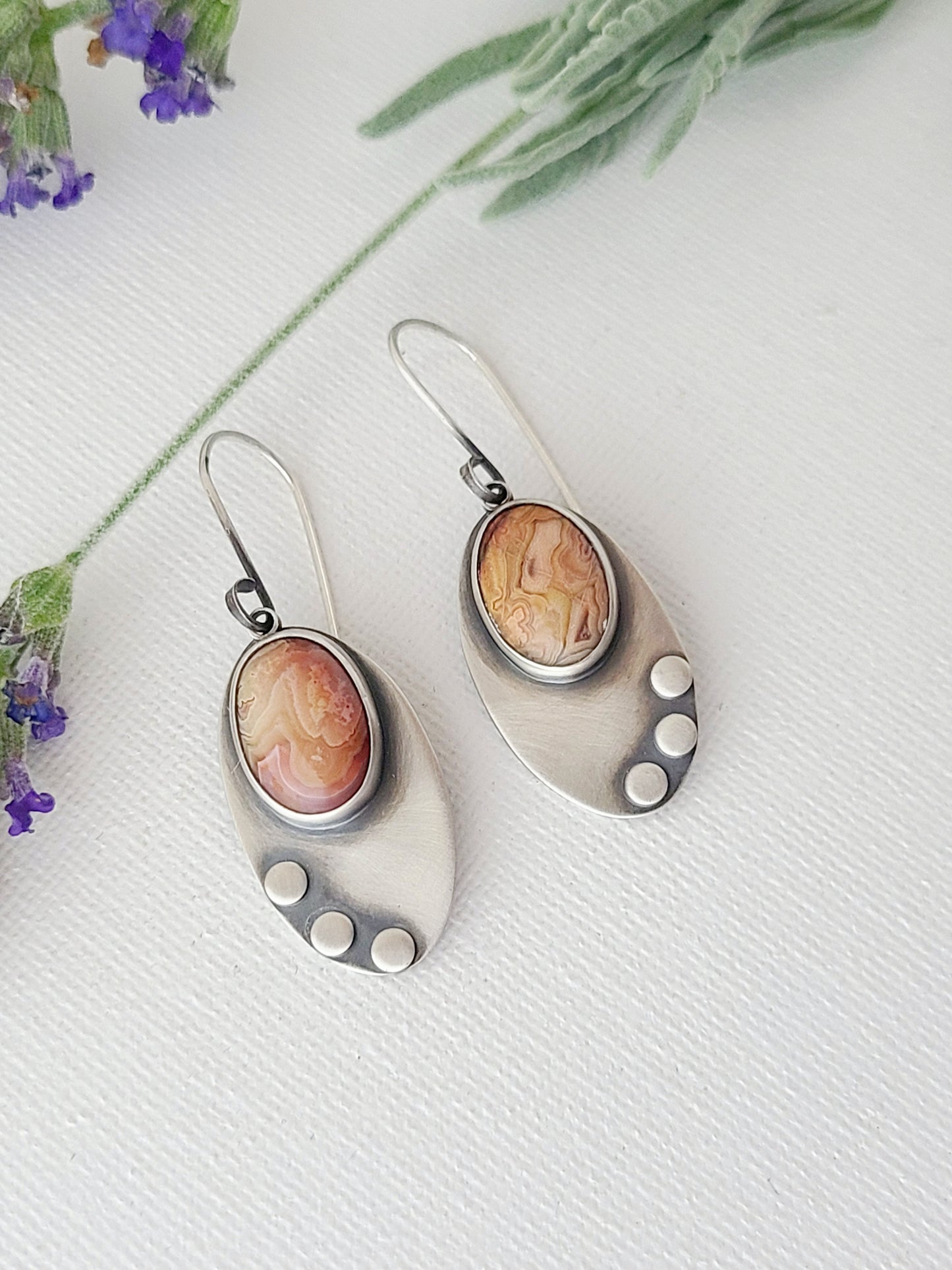 Skipping Stones Earrings-Peach and Rose Laguna Lace Agate