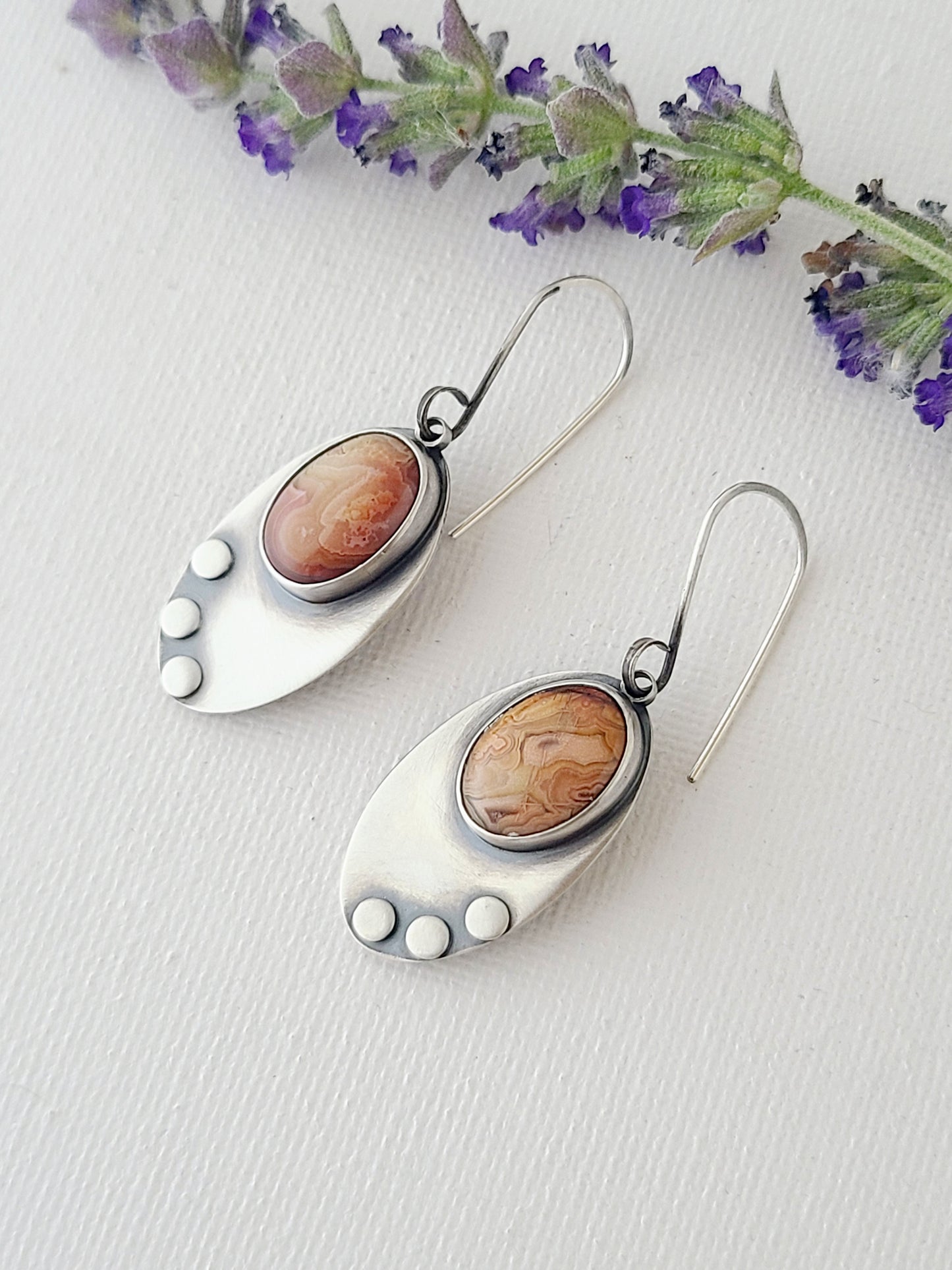 Skipping Stones Earrings-Peach and Rose Laguna Lace Agate