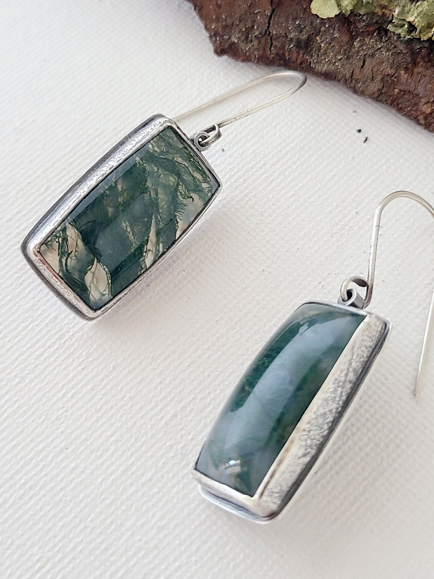 Bryophyte Earrings with rectangle Moss Agate