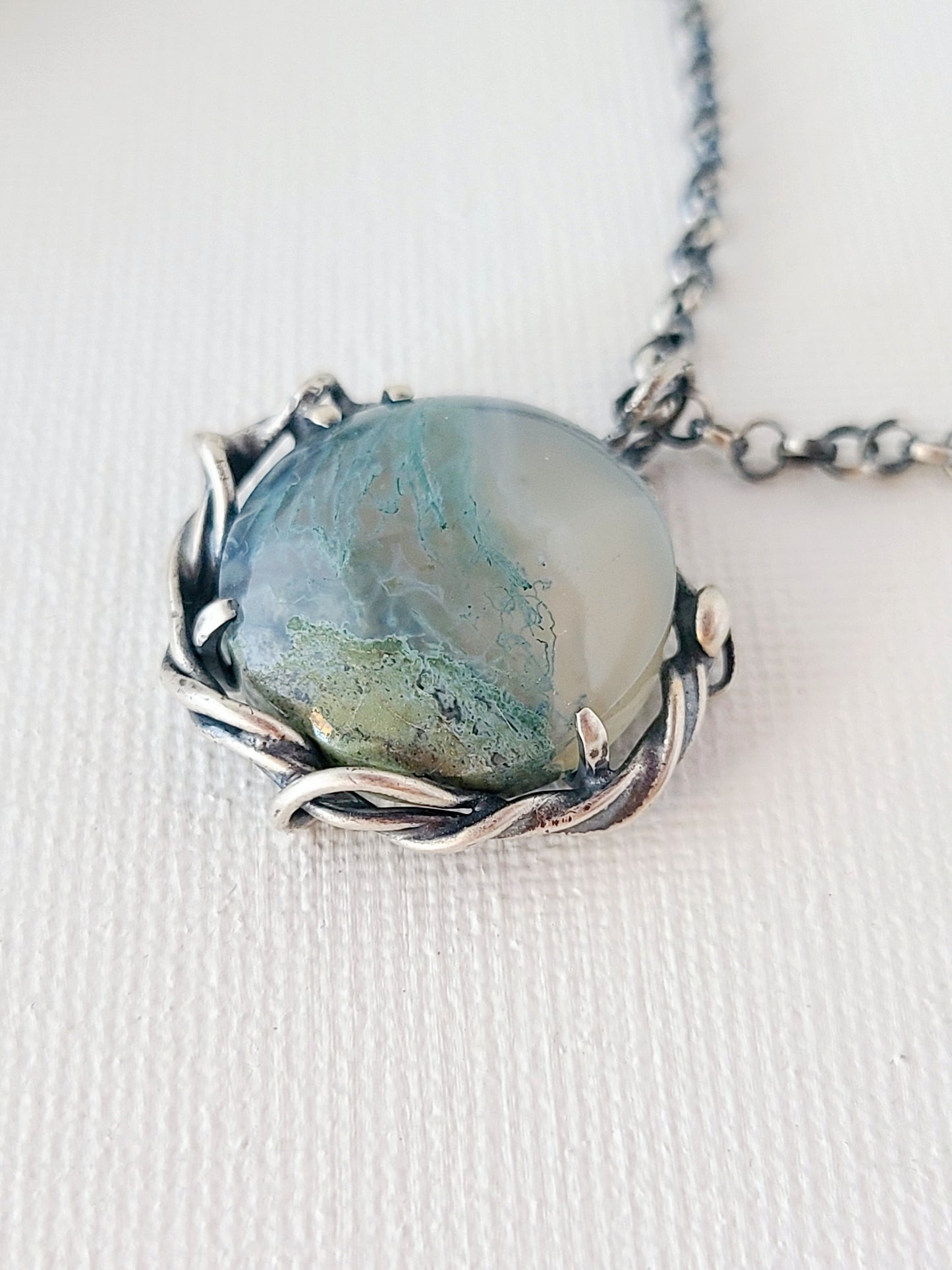 Tangled Pendant #2 with Moss Agate