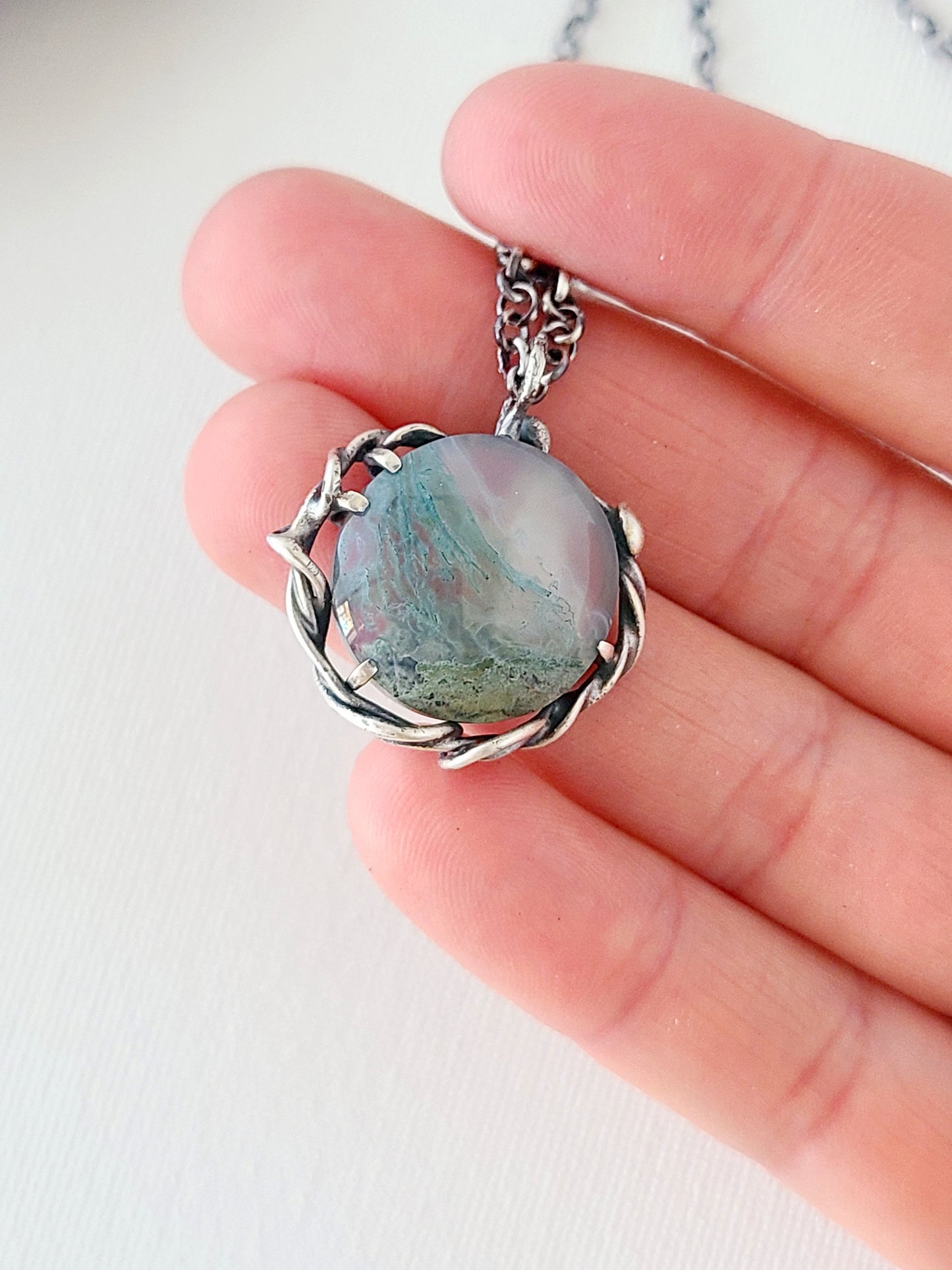 Tangled Pendant #2 with Moss Agate