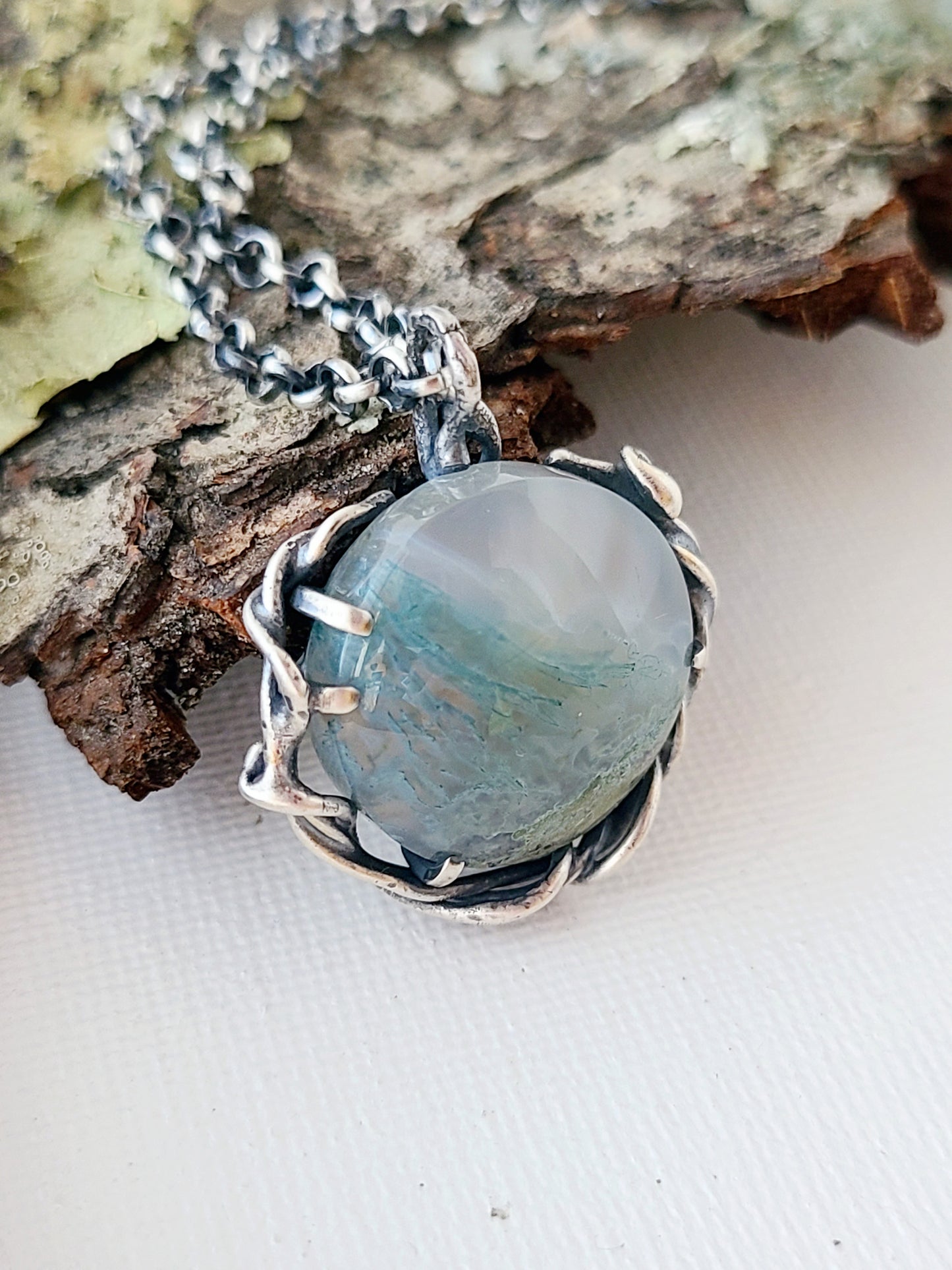 Tangled Pendant #2 with Moss Agate