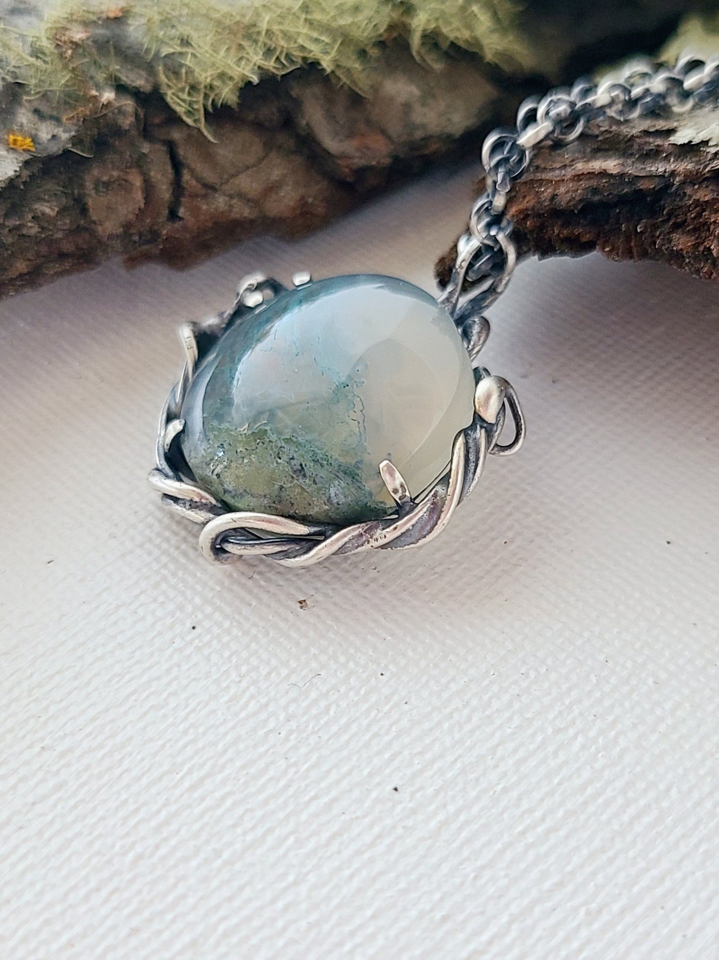 Tangled Pendant #2 with Moss Agate