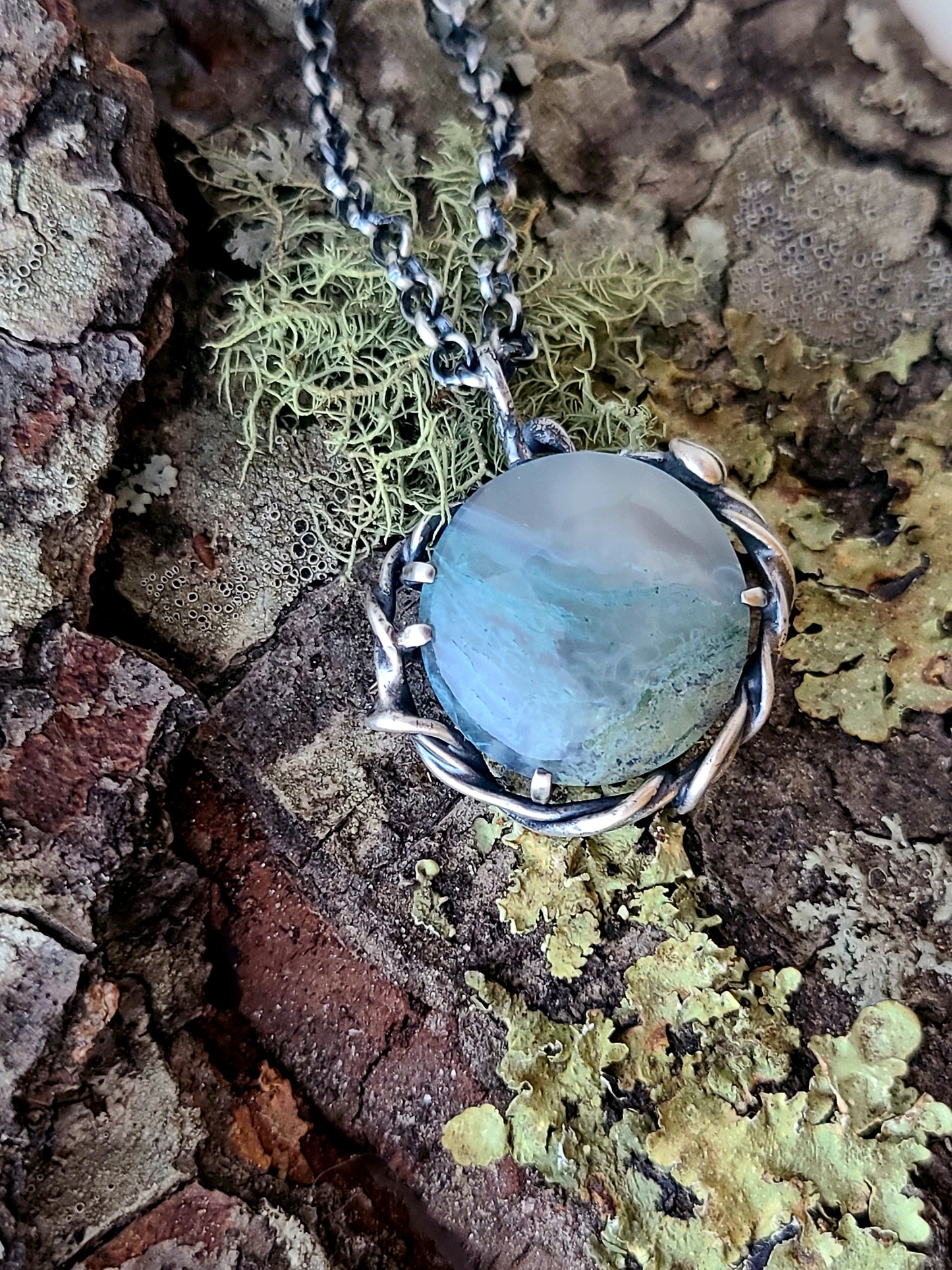 Tangled Pendant #2 with Moss Agate