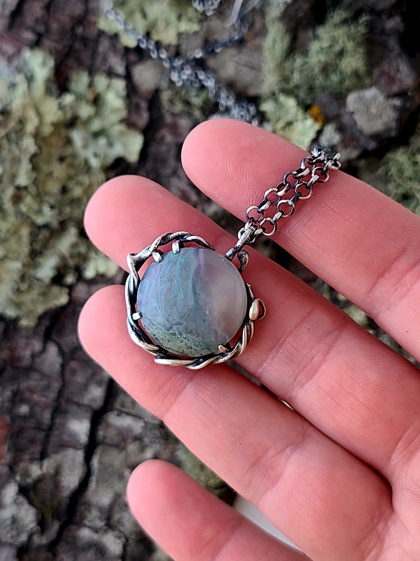 Tangled Pendant #2 with Moss Agate