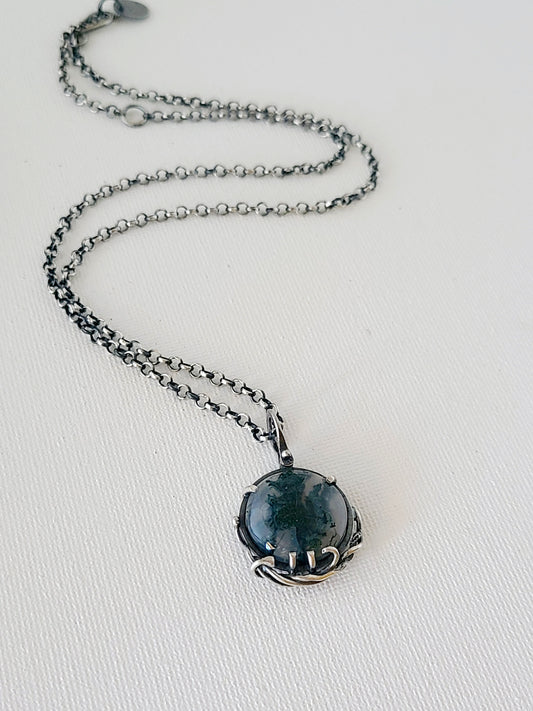 Tangled Pendant #3 with Moss Agate