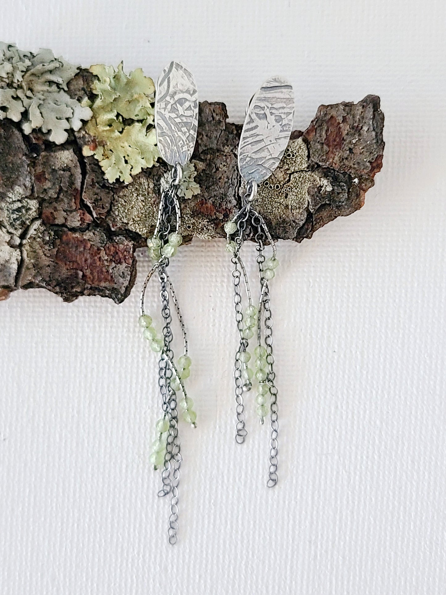 Epiphyte Studs with Peridot: Textured Ovals