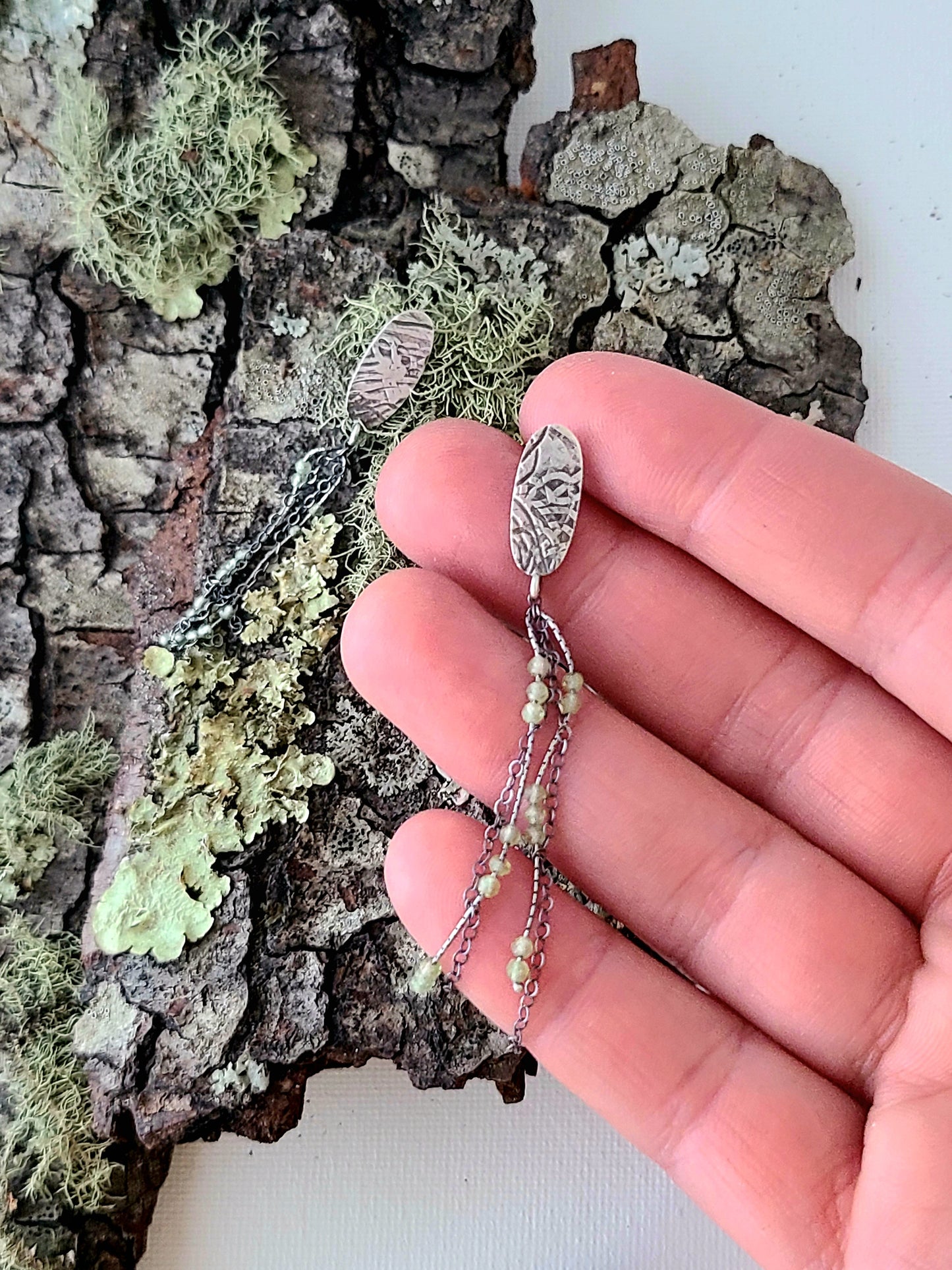 Epiphyte Studs with Peridot: Textured Ovals