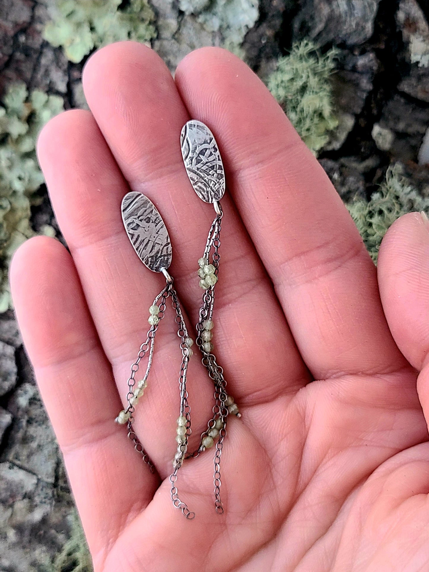 Epiphyte Studs with Peridot: Textured Ovals