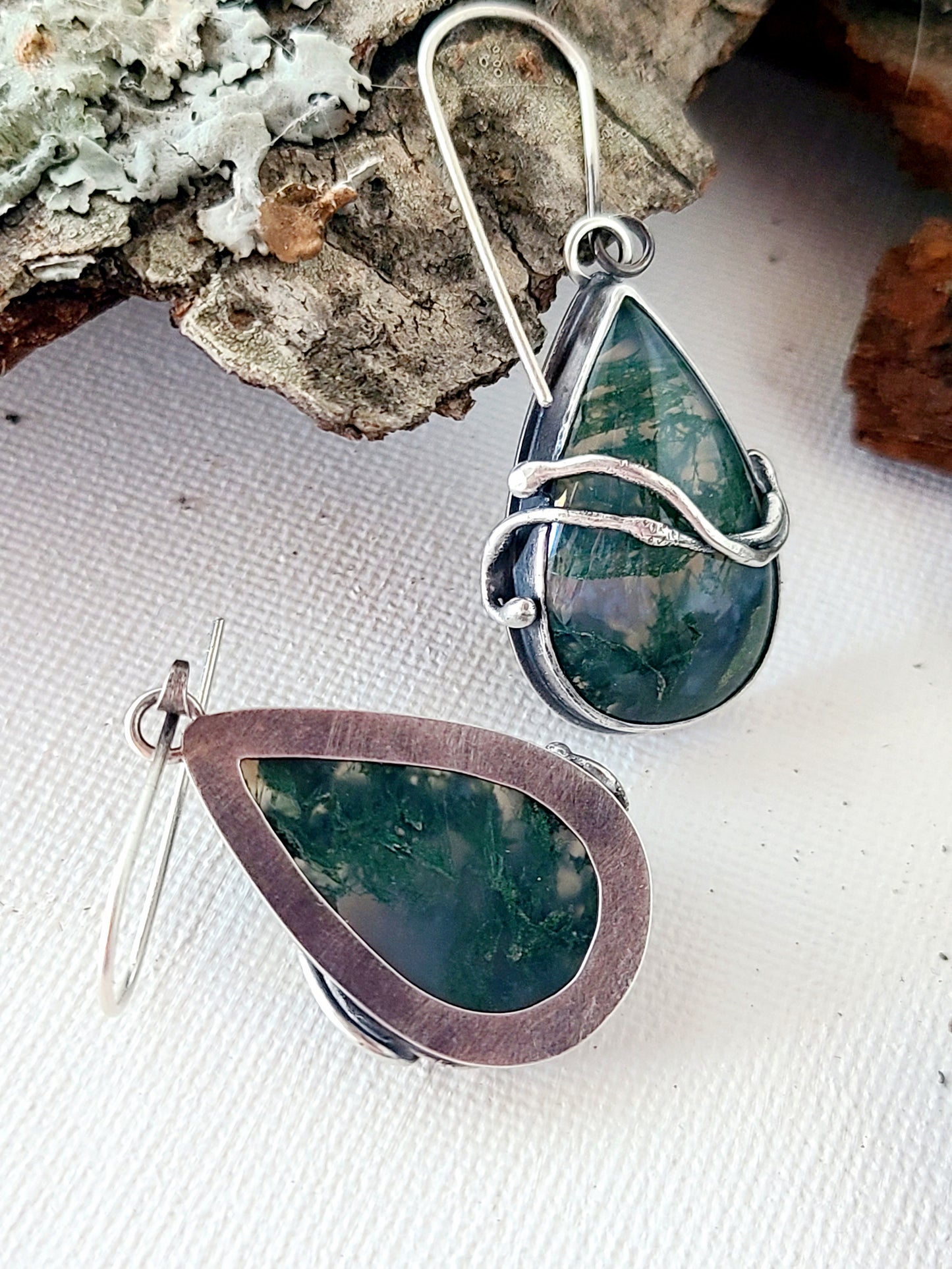 Tangled Bryophyte Earrings with Moss Agate