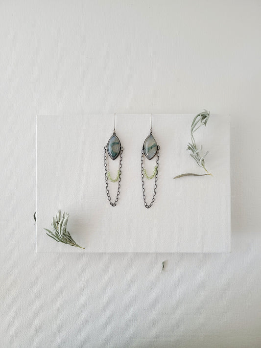 Epiphyte Earrings with Moss agate and Peridot