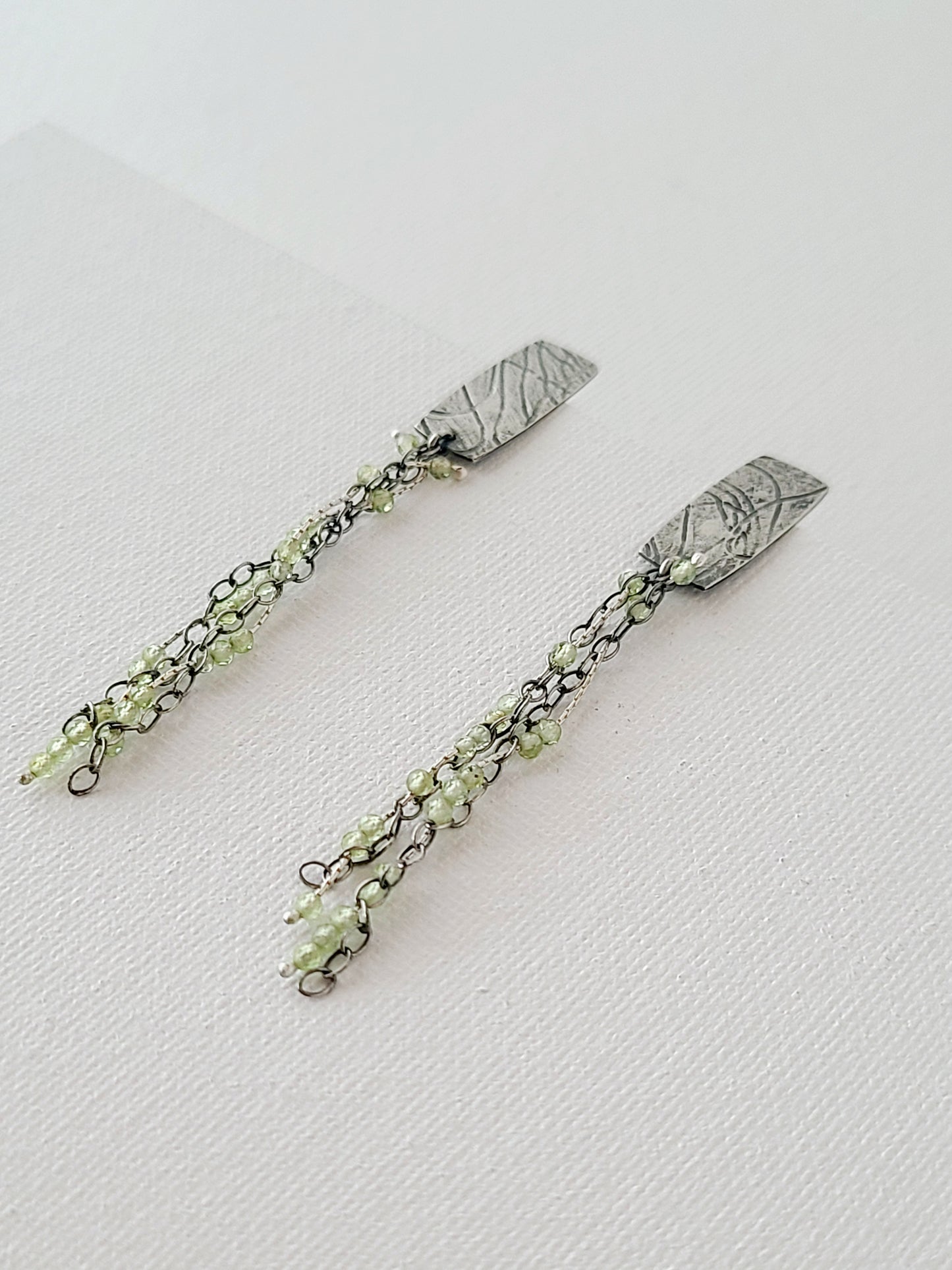 Epiphyte Studs with Peridot: Textured Rectangles