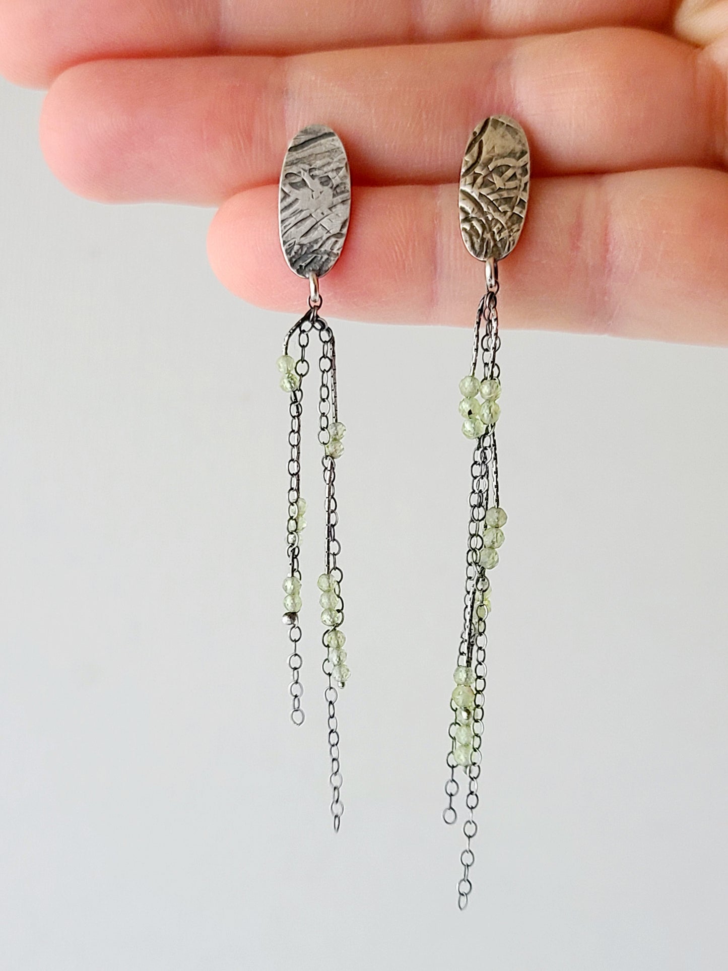 Epiphyte Studs with Peridot: Textured Ovals