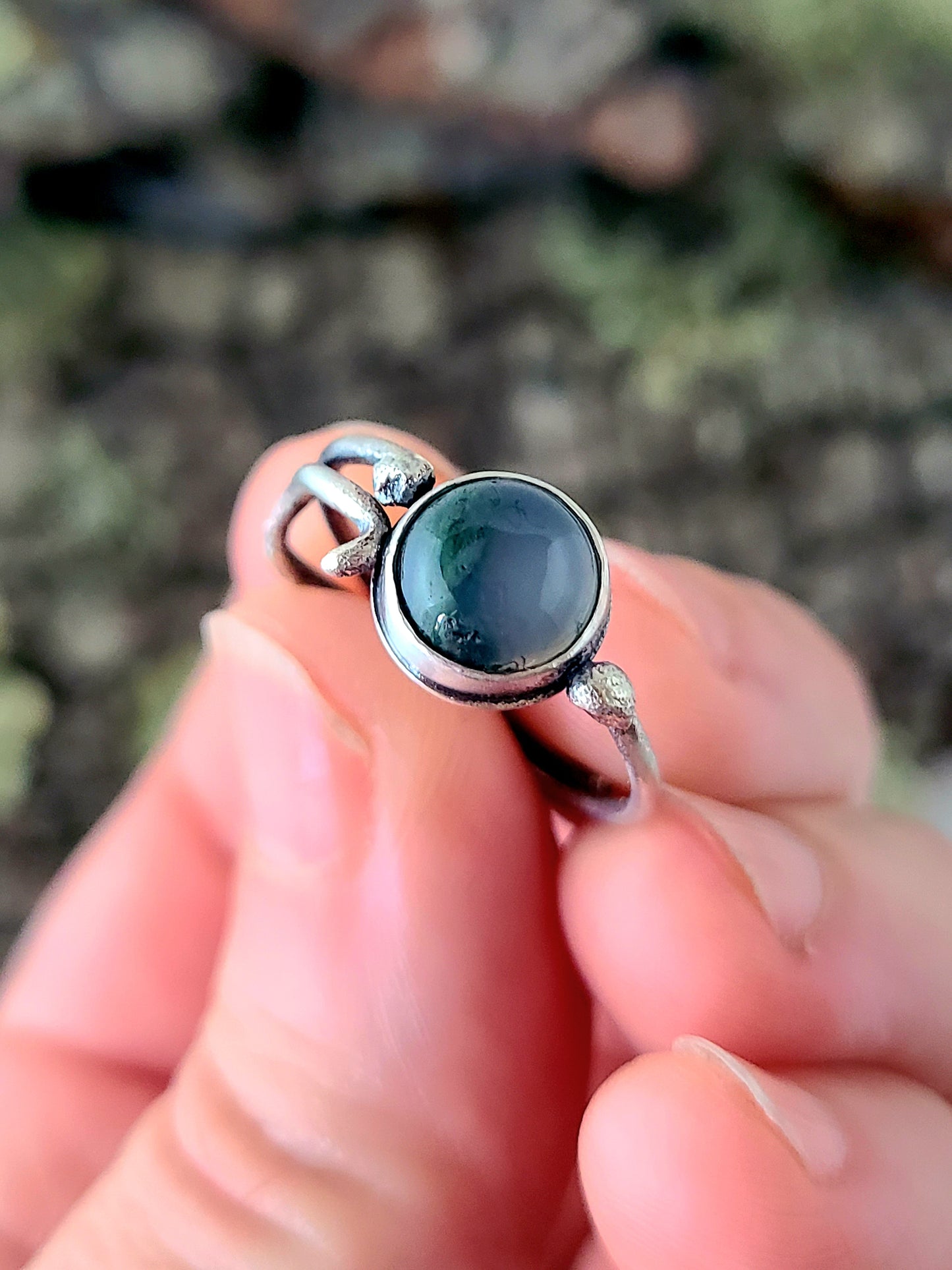 Tendril ring #2: Moss Agate-size 8.5 US