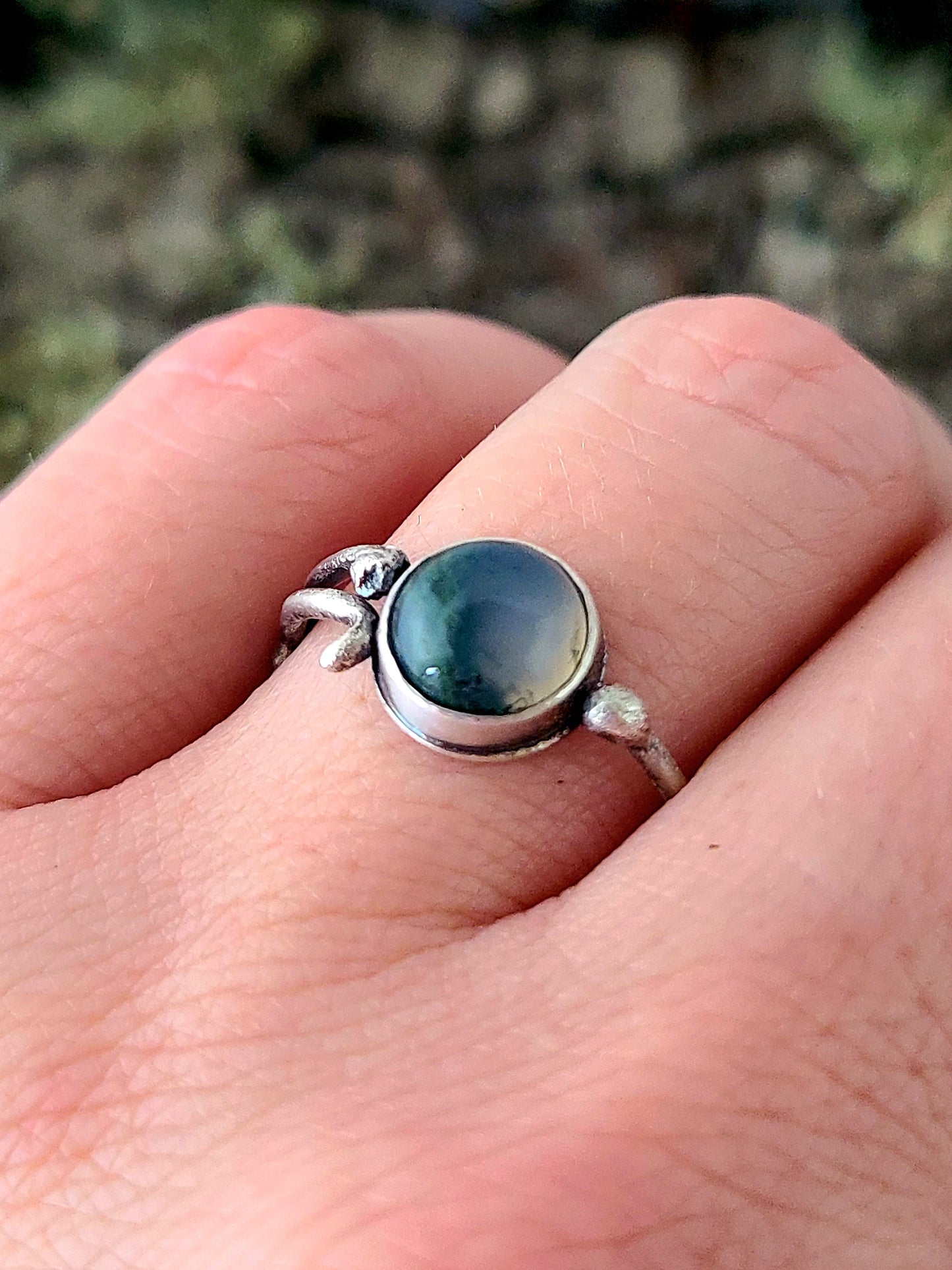 Tendril ring #2: Moss Agate-size 8.5 US