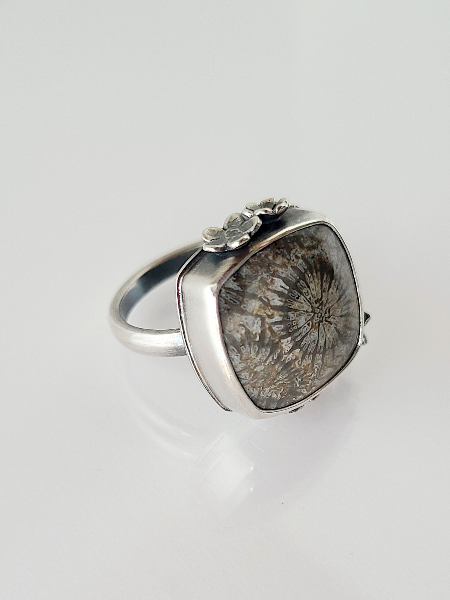 Bouquet Ring #19: Square Fossilized Coral-size 9.5 US