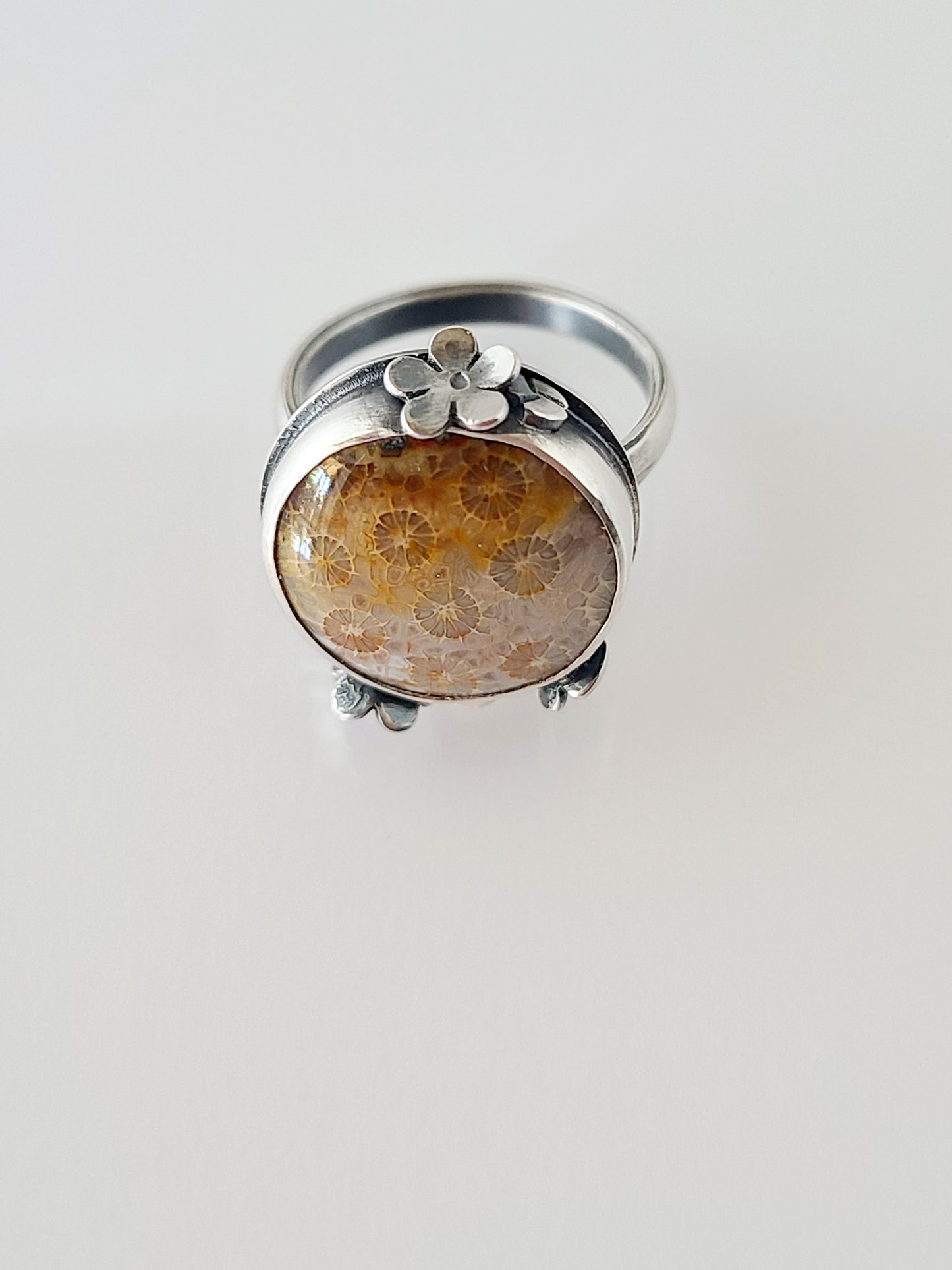 Bouquet Ring #14: Round Fossilized Coral-size 7 US