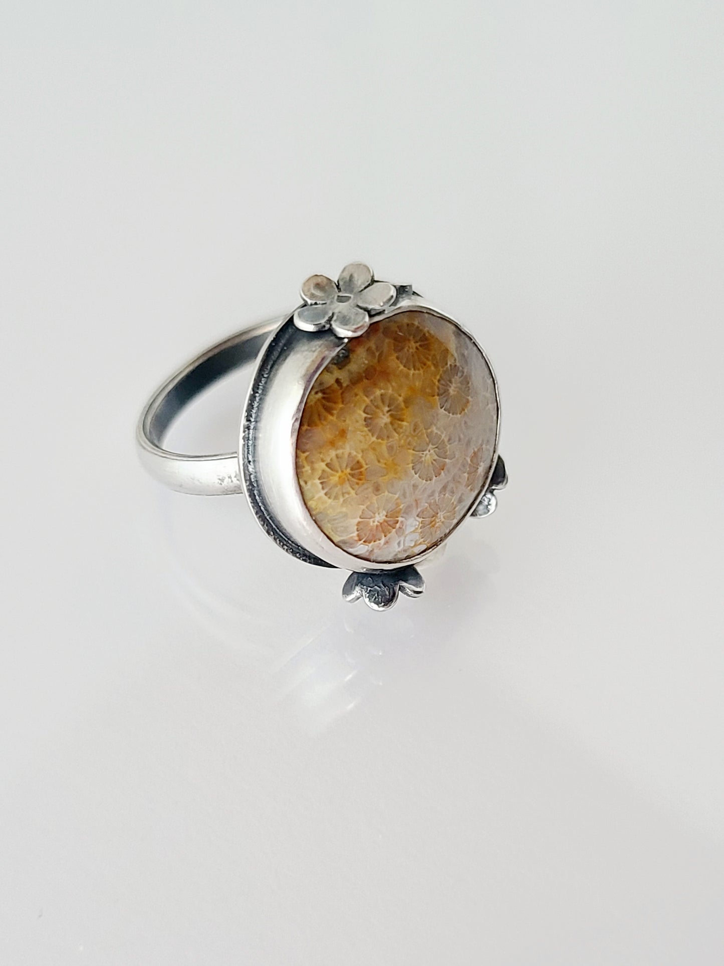 Bouquet Ring #14: Round Fossilized Coral-size 7 US