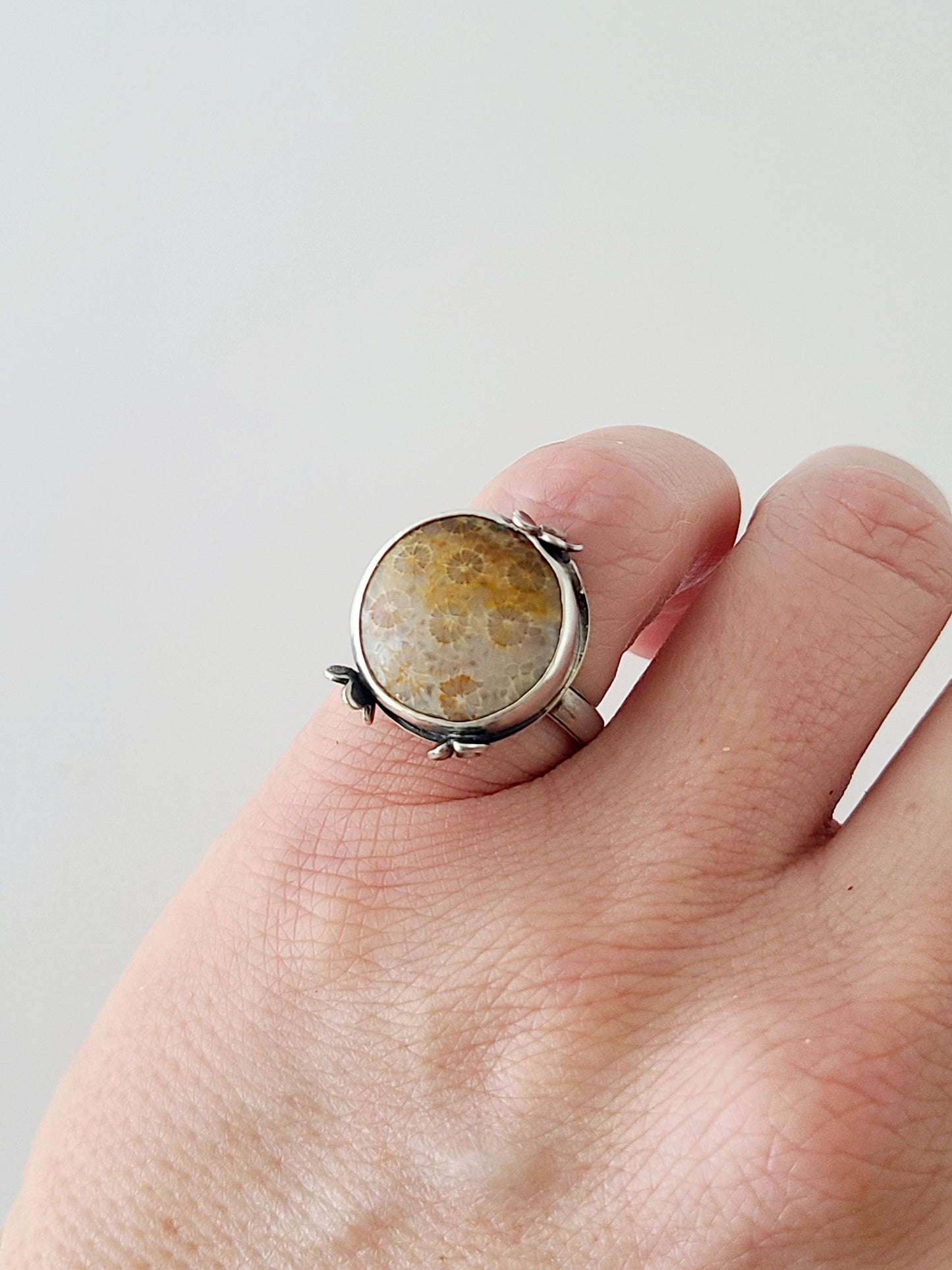 Bouquet Ring #14: Round Fossilized Coral-size 7 US