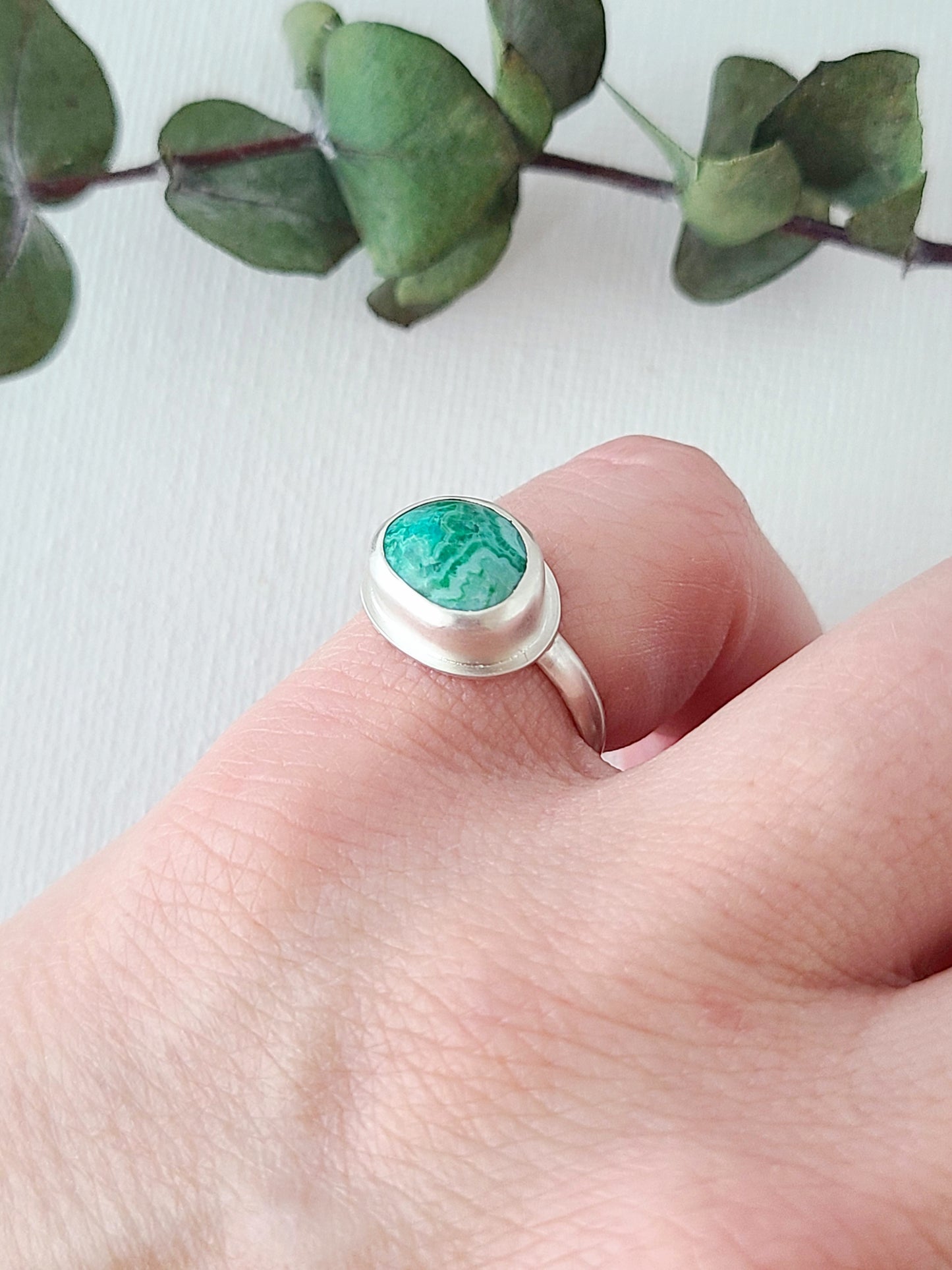 Linne Ring #3 with Chrysocolla-size 6 US