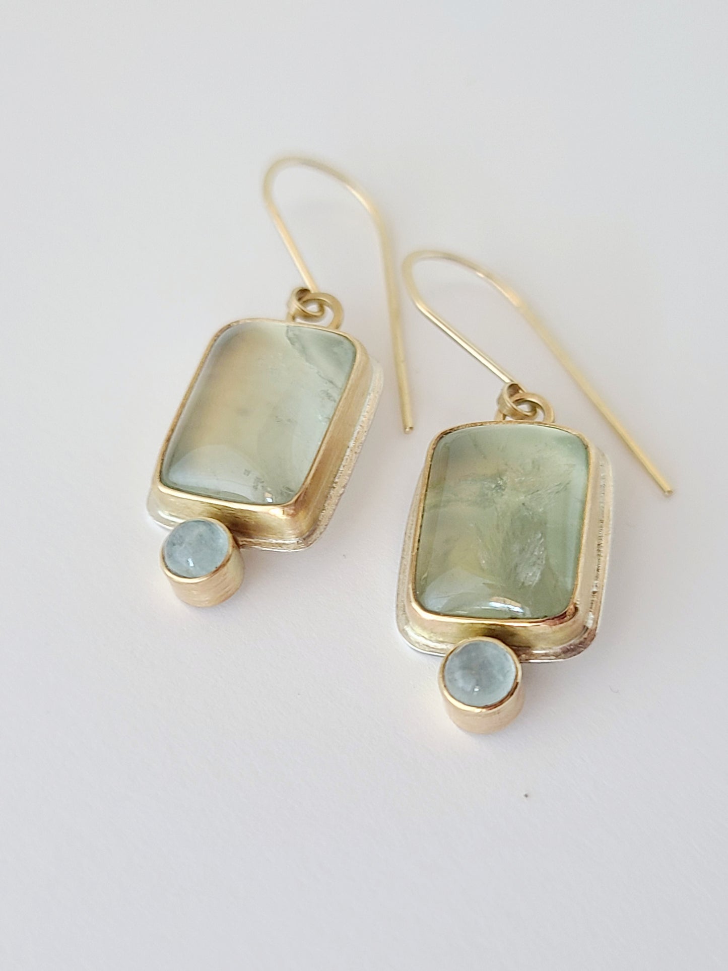 Prehnite and Aquamarine Earrings SS/14K