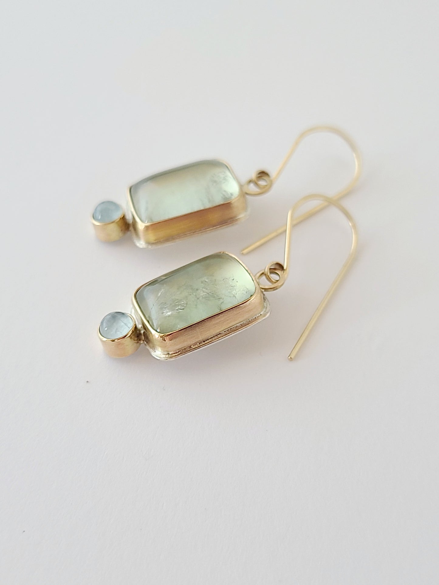 Prehnite and Aquamarine Earrings SS/14K