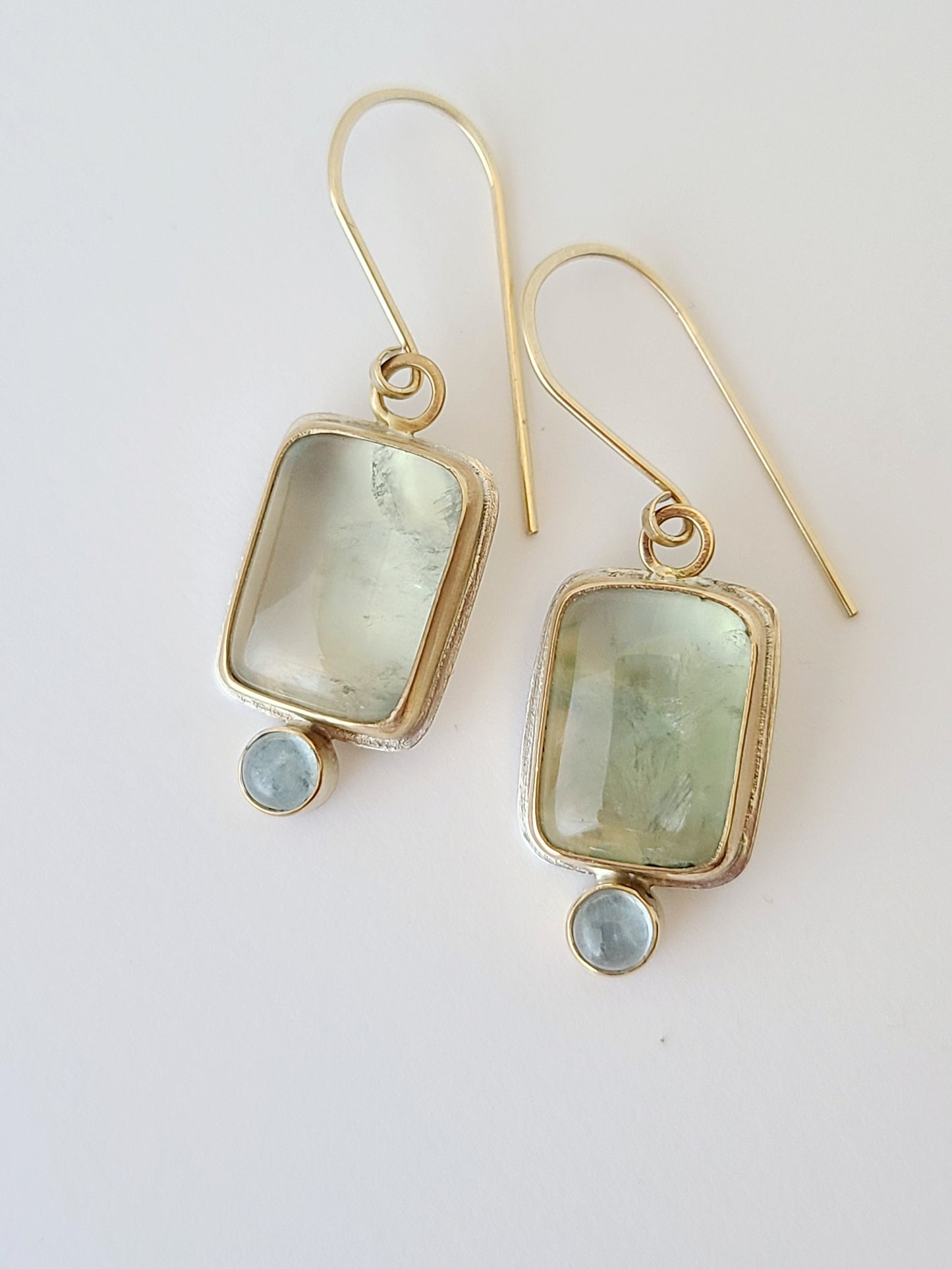 Prehnite and Aquamarine Earrings SS/14K