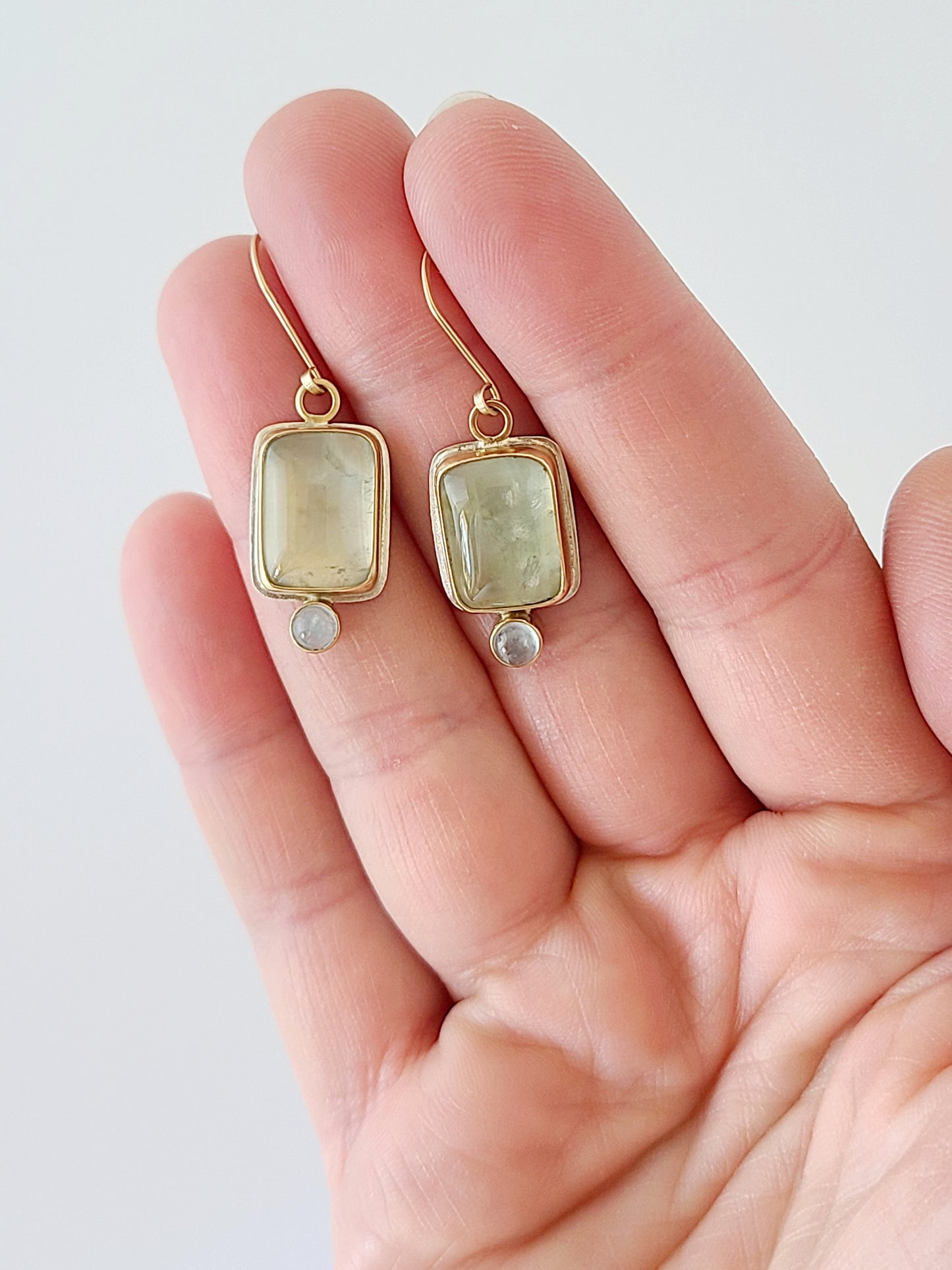 Prehnite and Aquamarine Earrings SS/14K