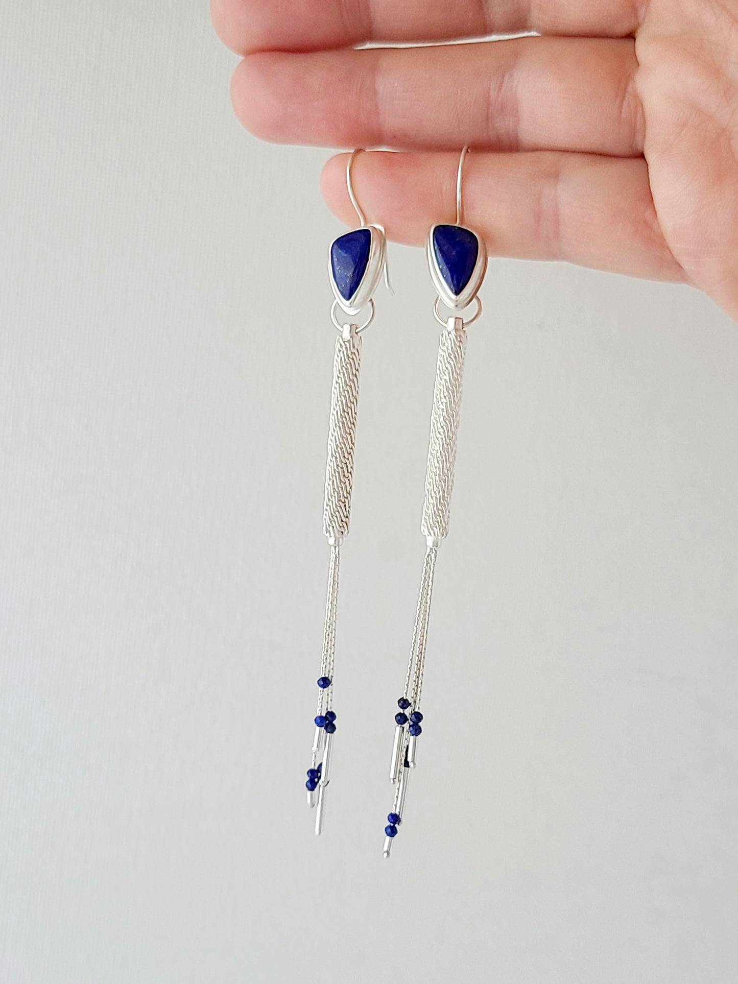 Column Earrings-Stepped Spiral with Lapis