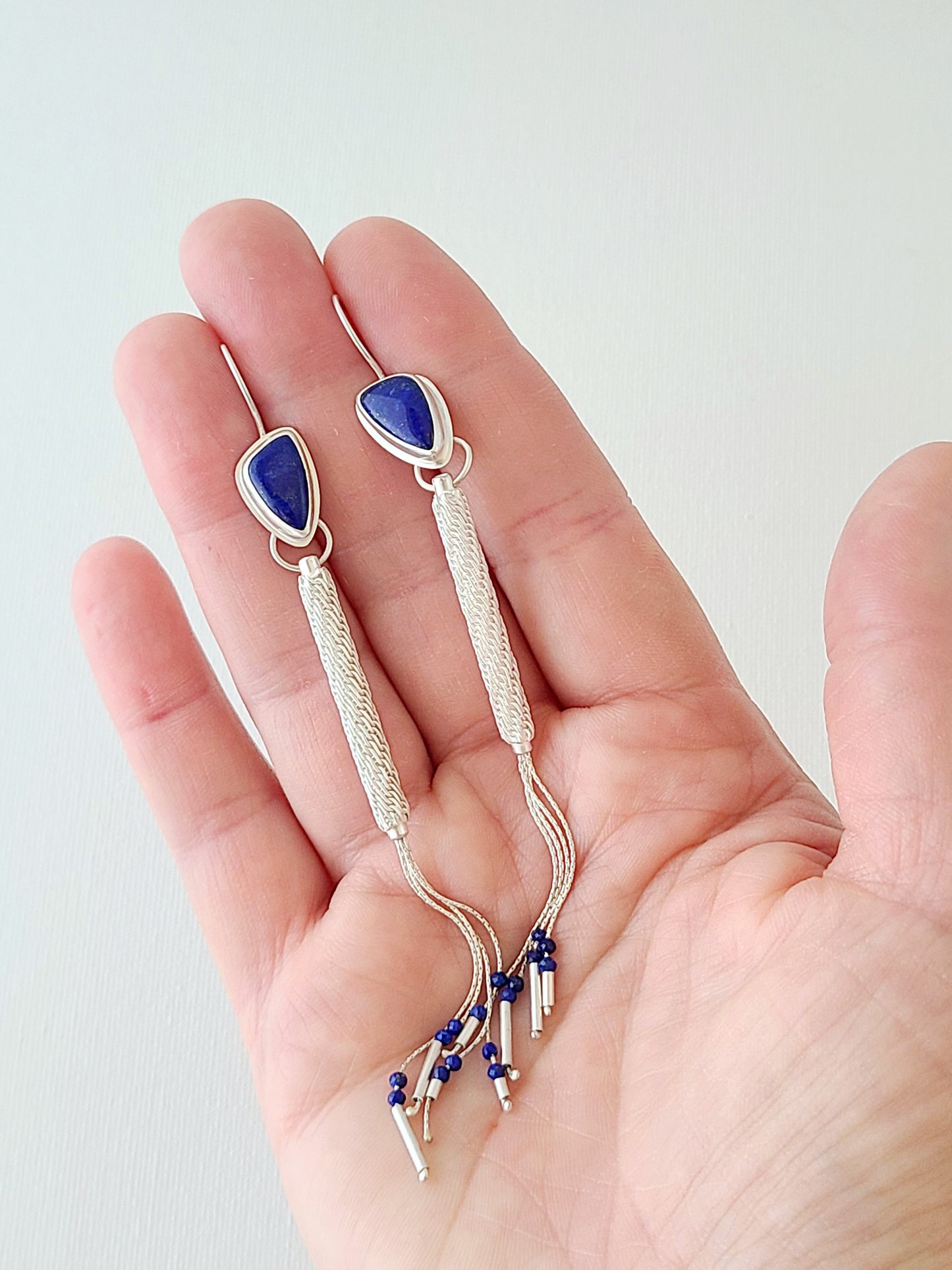 Column Earrings-Stepped Spiral with Lapis