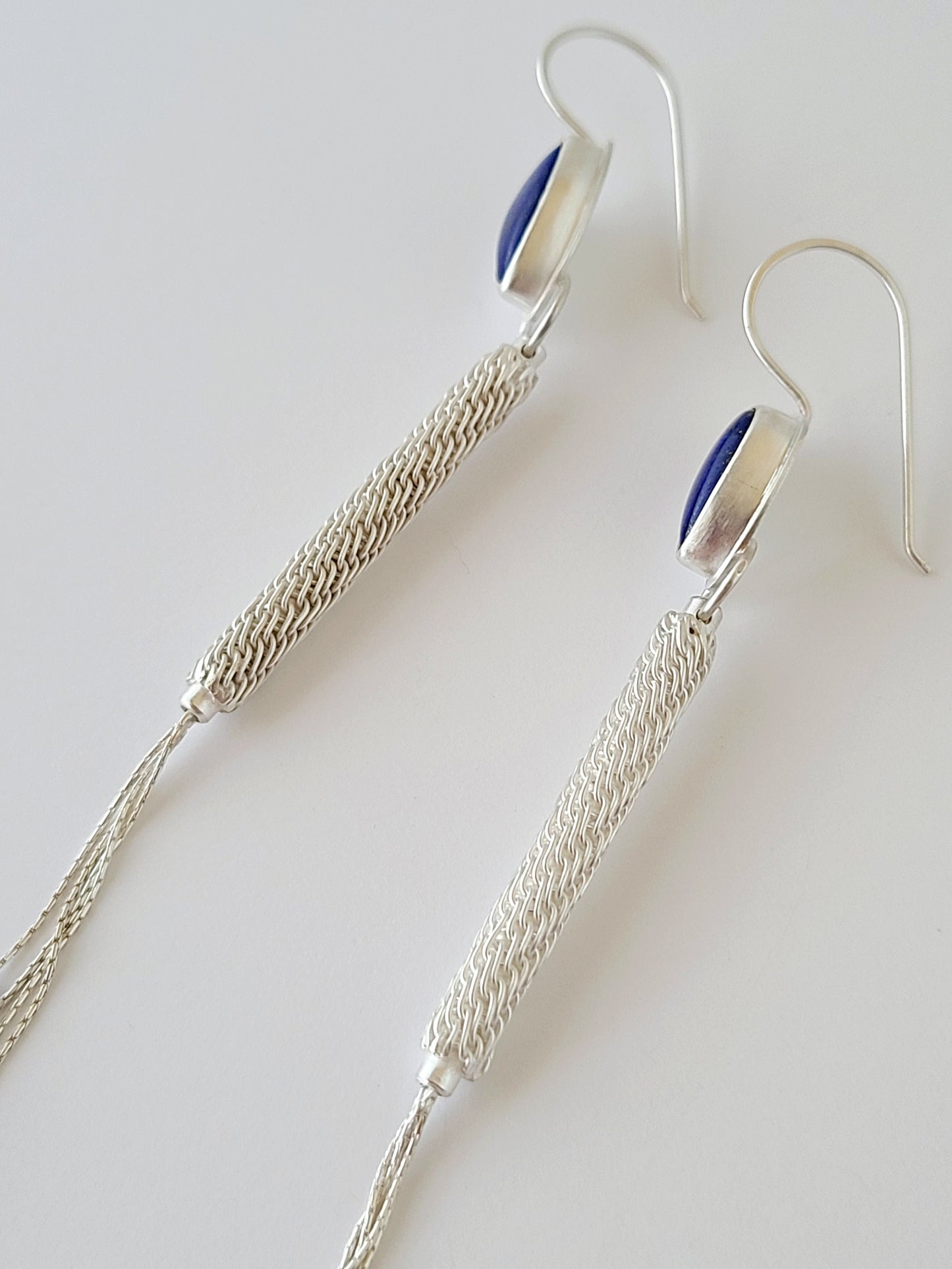 Column Earrings-Stepped Spiral with Lapis