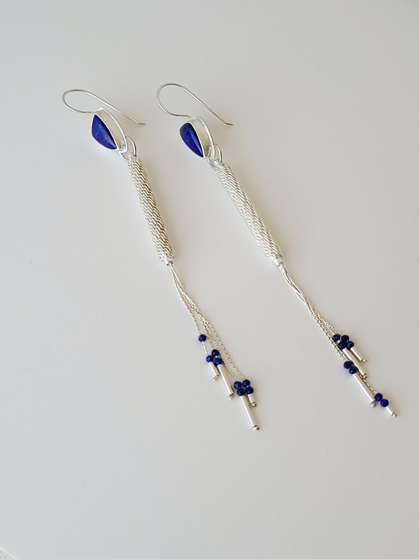 Column Earrings-Stepped Spiral with Lapis