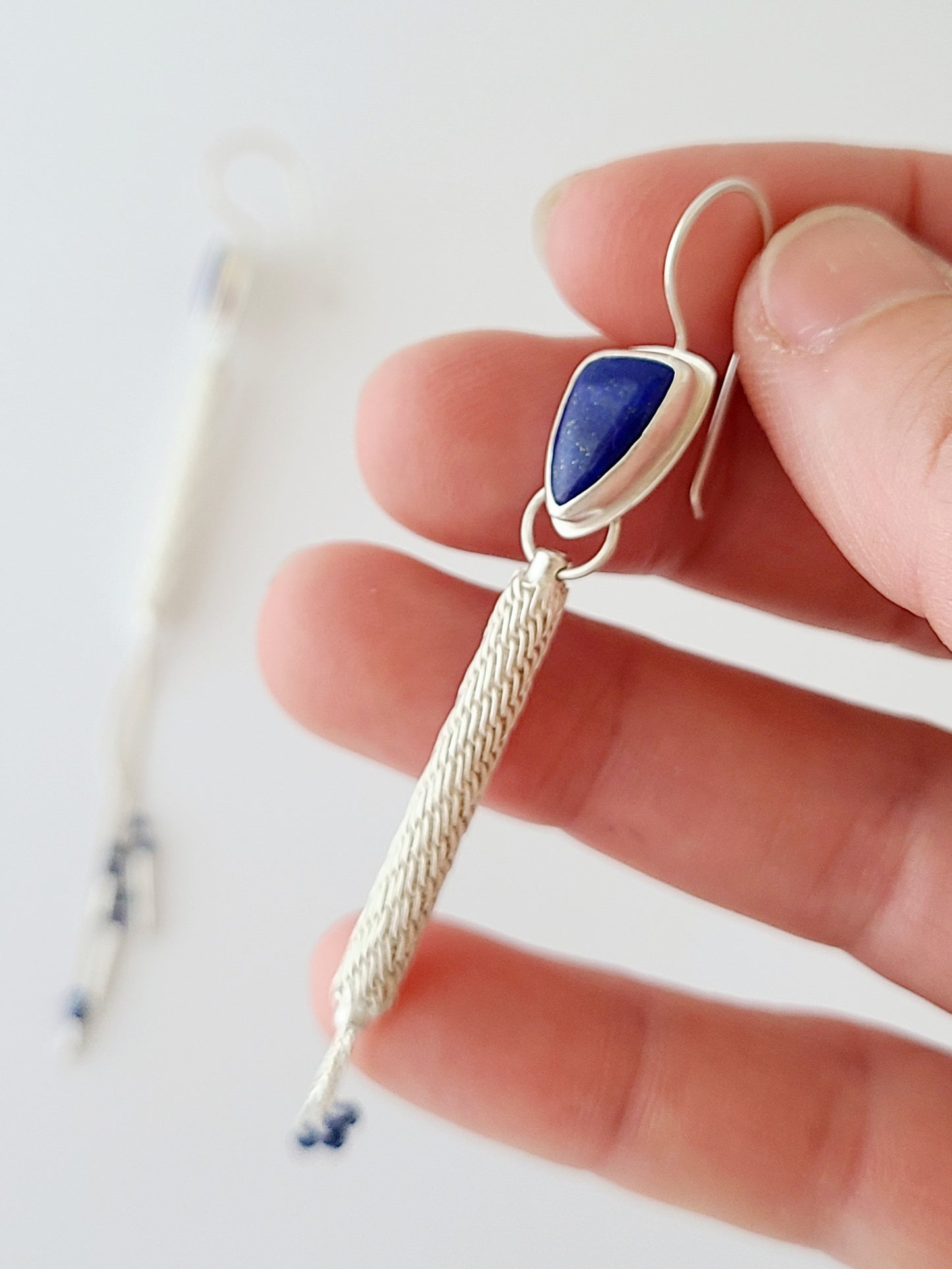 Column Earrings-Stepped Spiral with Lapis