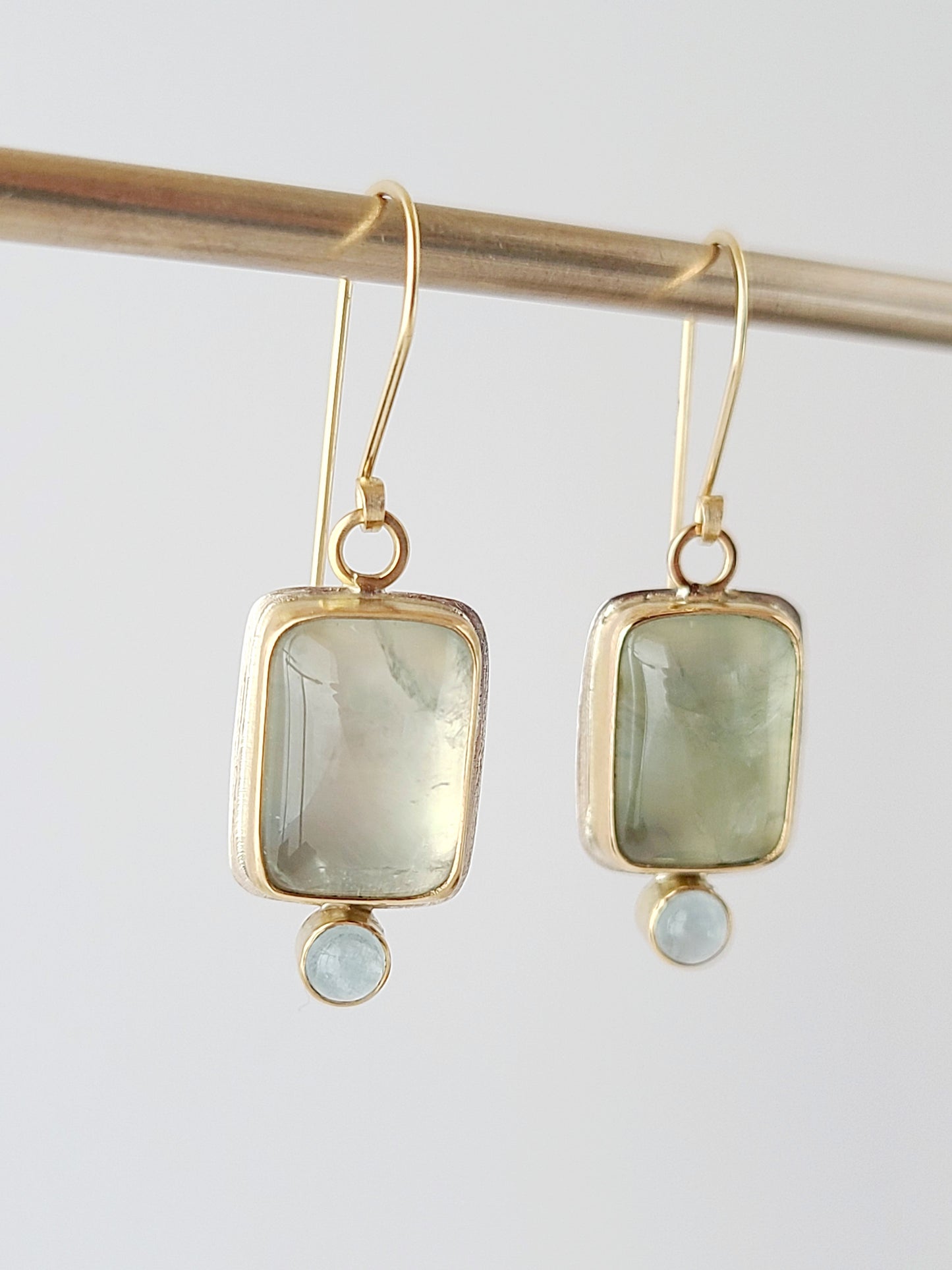 Prehnite and Aquamarine Earrings SS/14K