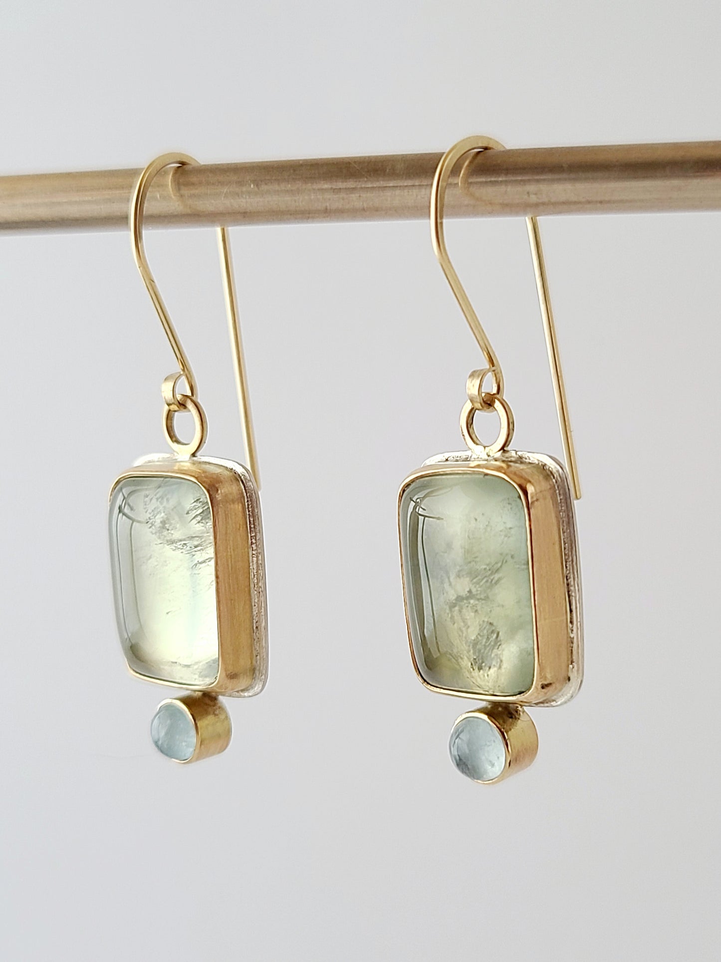 Prehnite and Aquamarine Earrings SS/14K