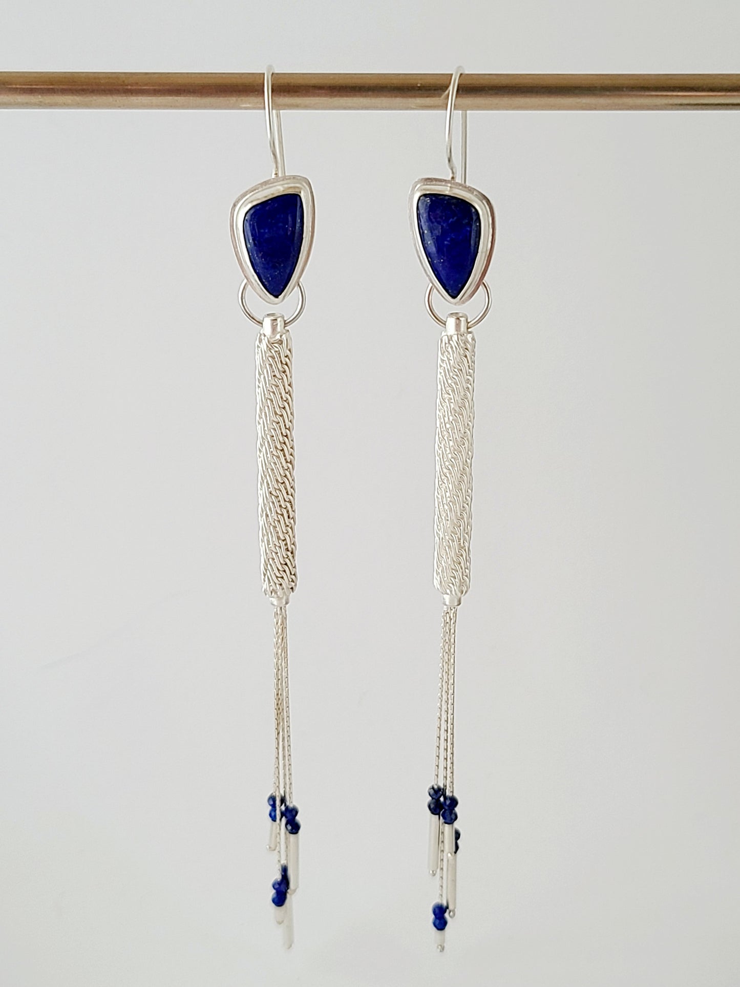 Column Earrings-Stepped Spiral with Lapis