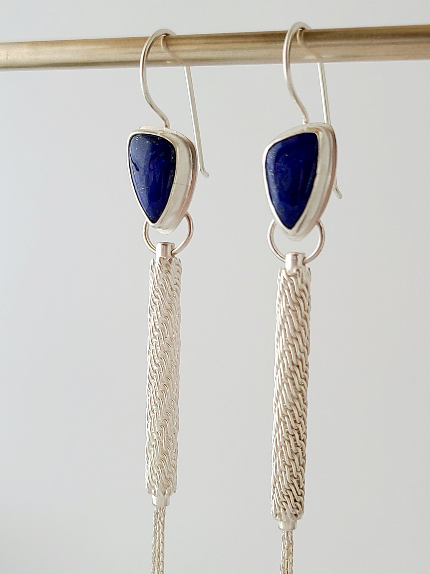 Column Earrings-Stepped Spiral with Lapis