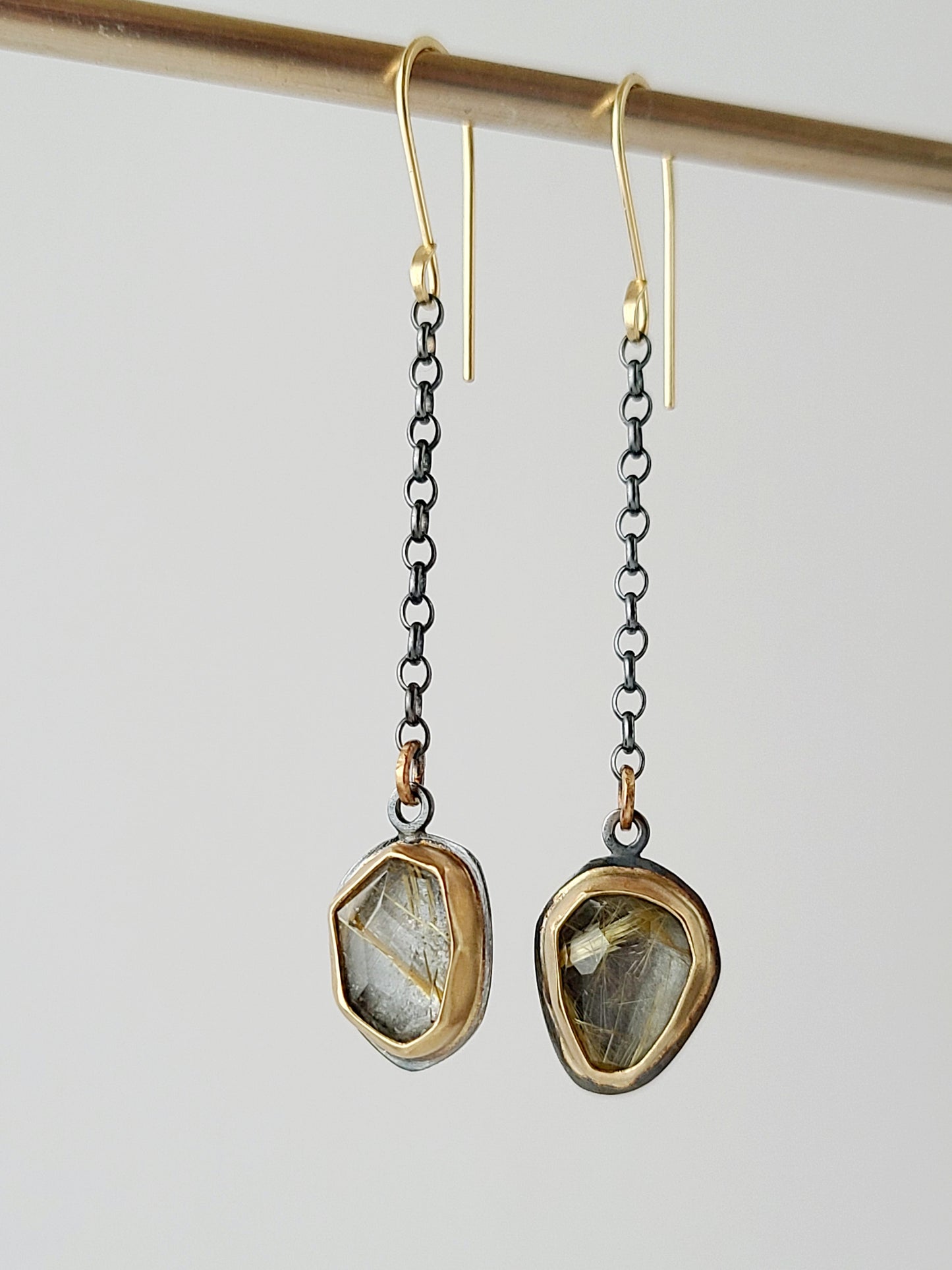 Rosecut Rutilated Quartz Chain Dangle Earrings