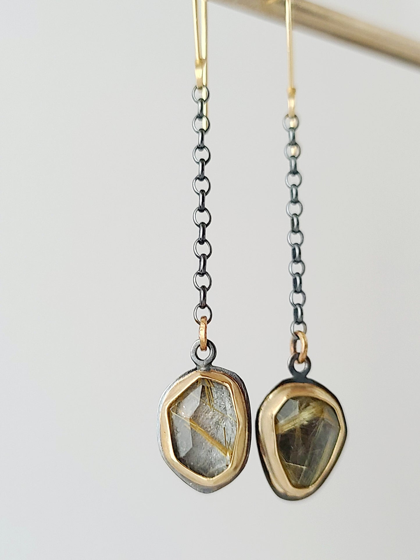 Rosecut Rutilated Quartz Chain Dangle Earrings