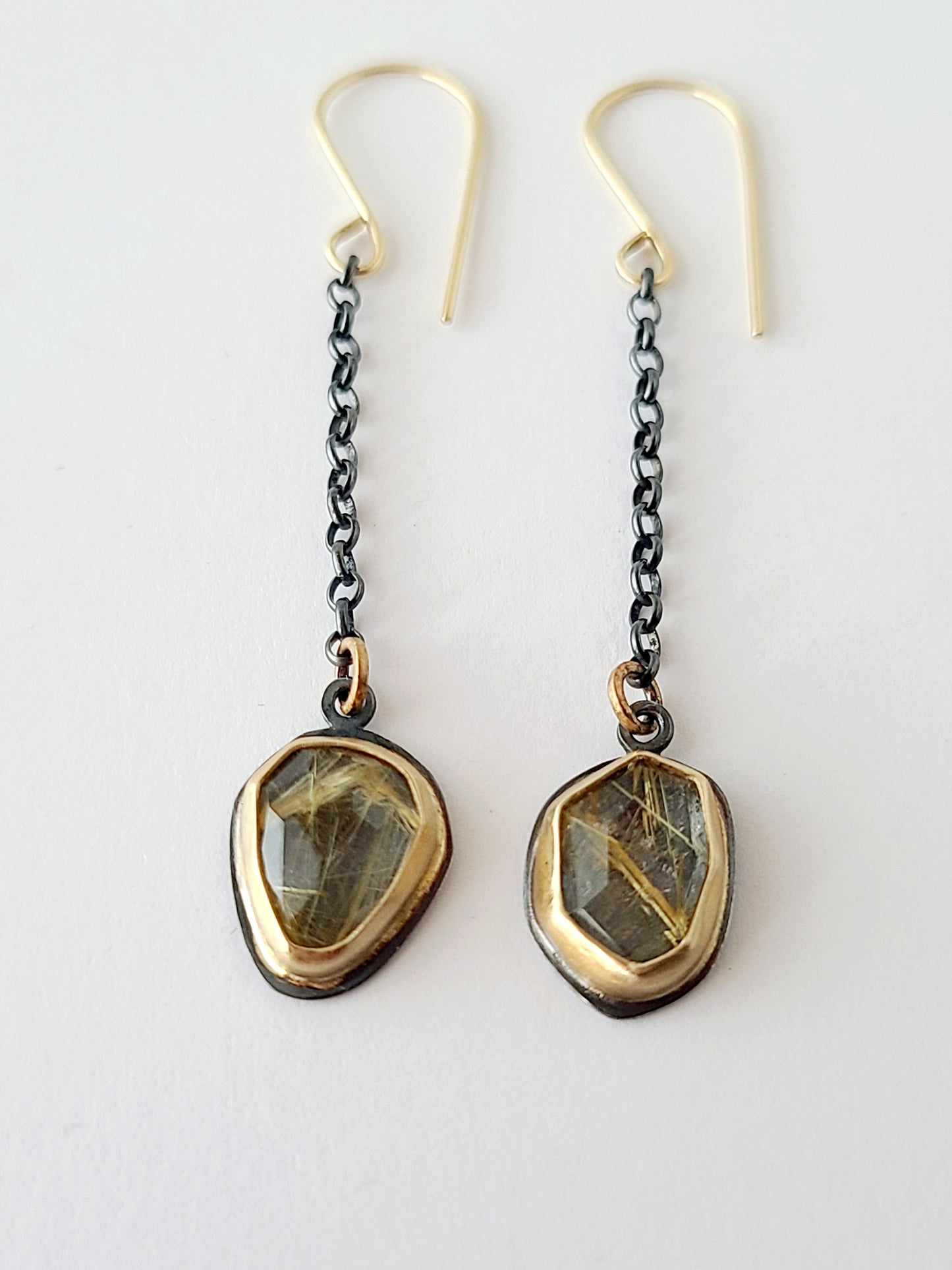 Rosecut Rutilated Quartz Chain Dangle Earrings